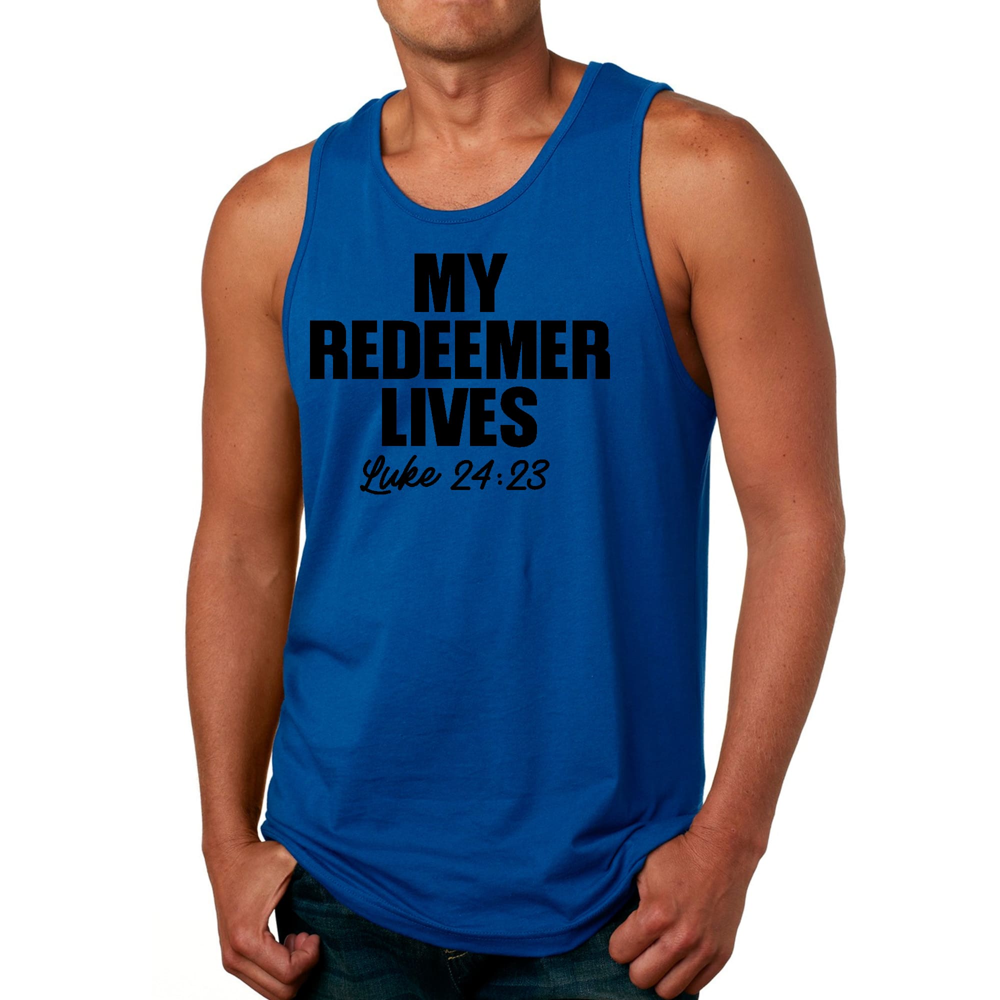 Mens Fitness Tank Top Graphic T-shirt my Redeemer Lives Print
