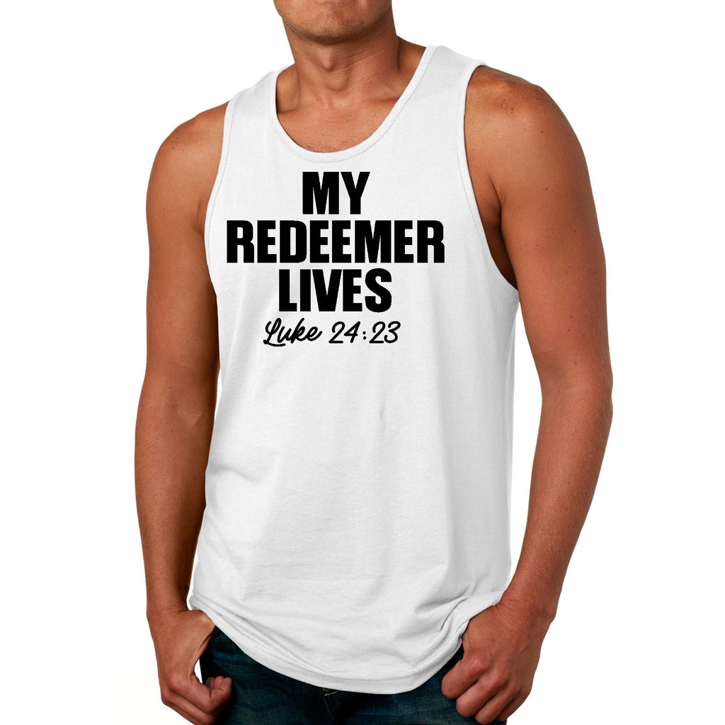 Mens Fitness Tank Top Graphic T-shirt my Redeemer Lives Print