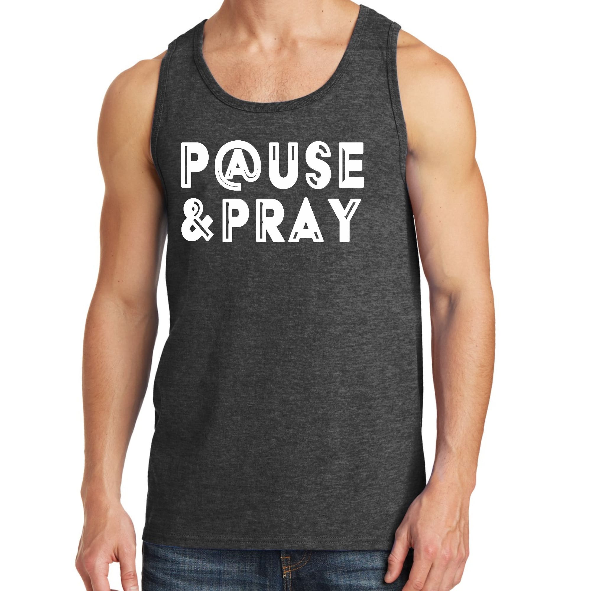 Mens Fitness Tank Top Graphic T-shirt Pause and Pray