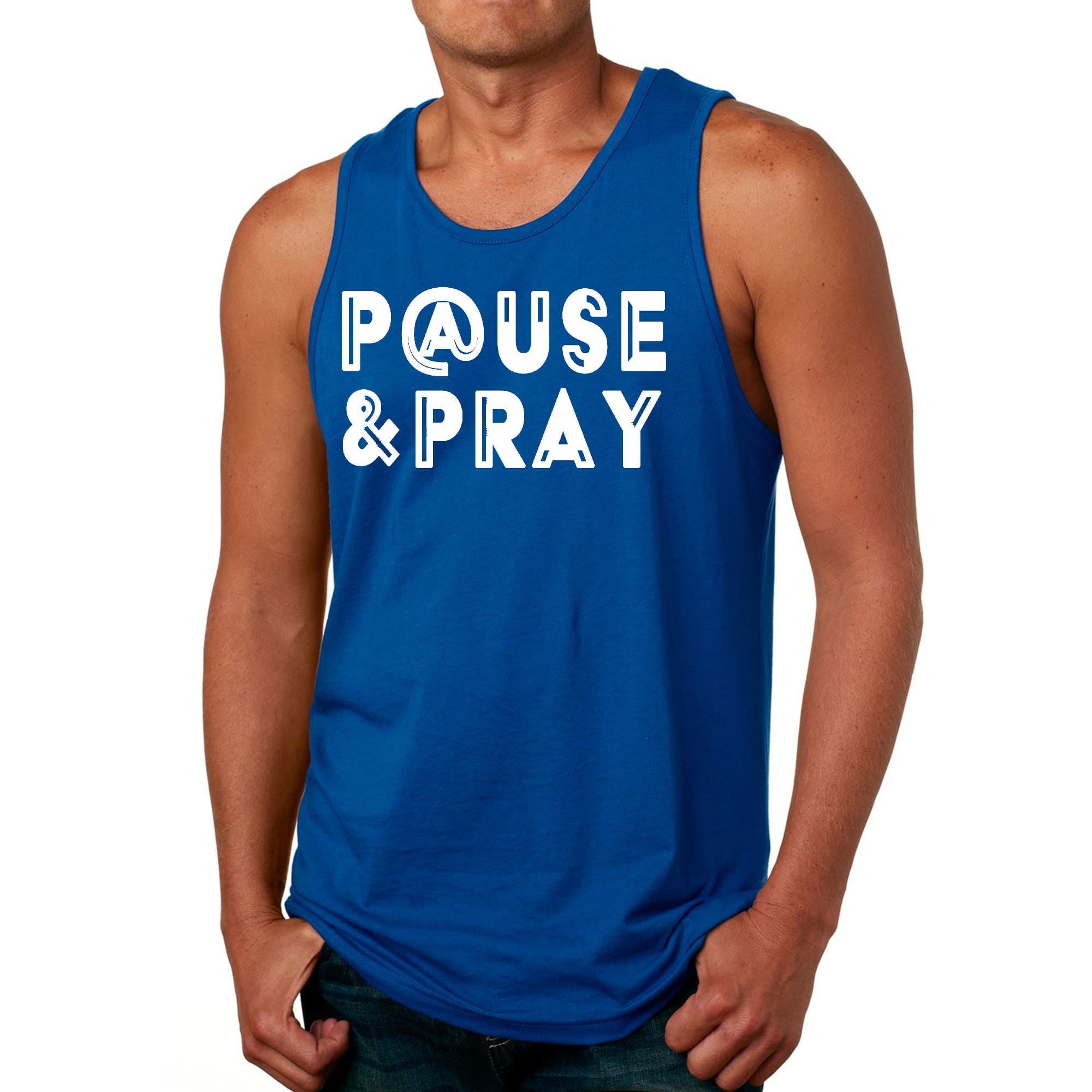 Mens Fitness Tank Top Graphic T-shirt Pause and Pray