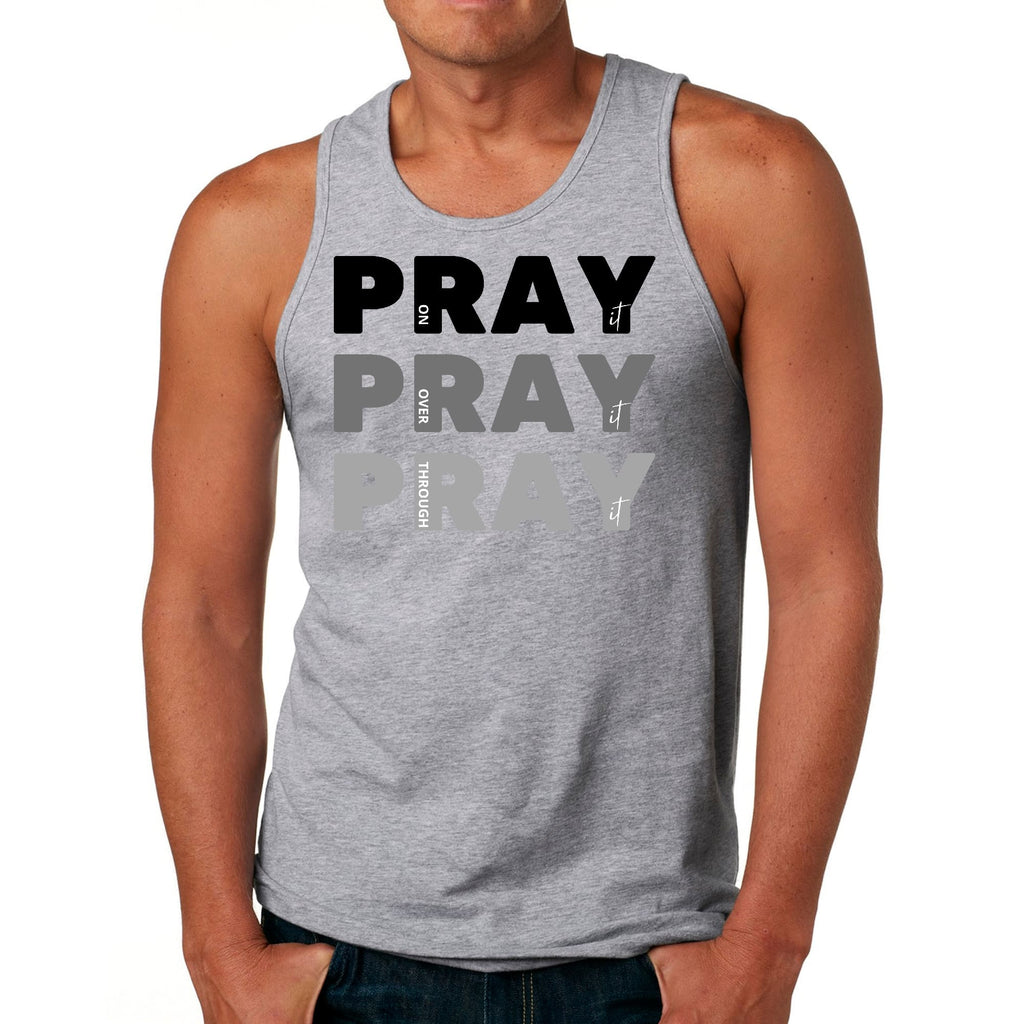 Mens Fitness Tank Top Graphic T-shirt Pray on it Over it Through