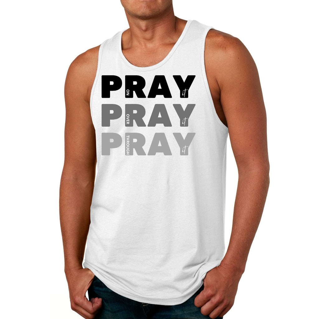 Mens Fitness Tank Top Graphic T-shirt Pray on it Over it Through