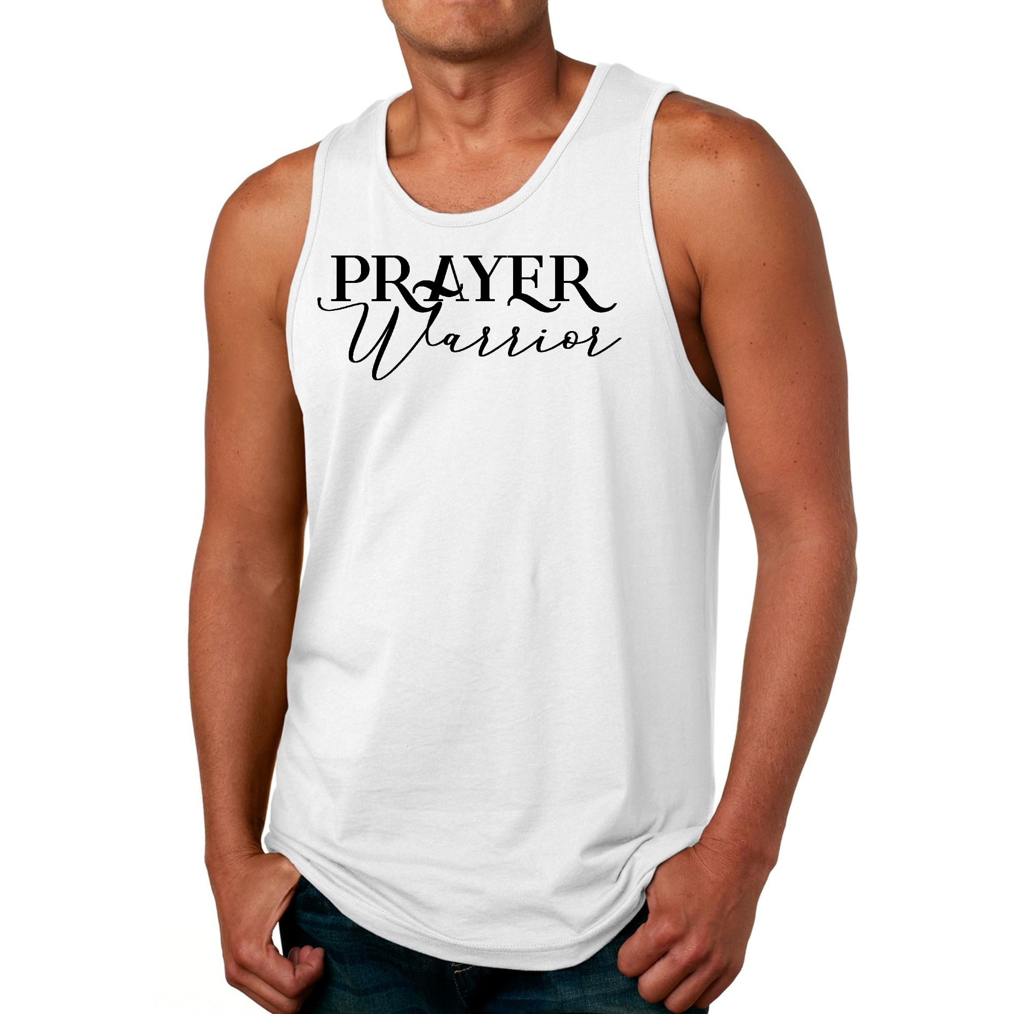 Mens Fitness Tank Top Graphic T-shirt Prayer Warrior Script Style