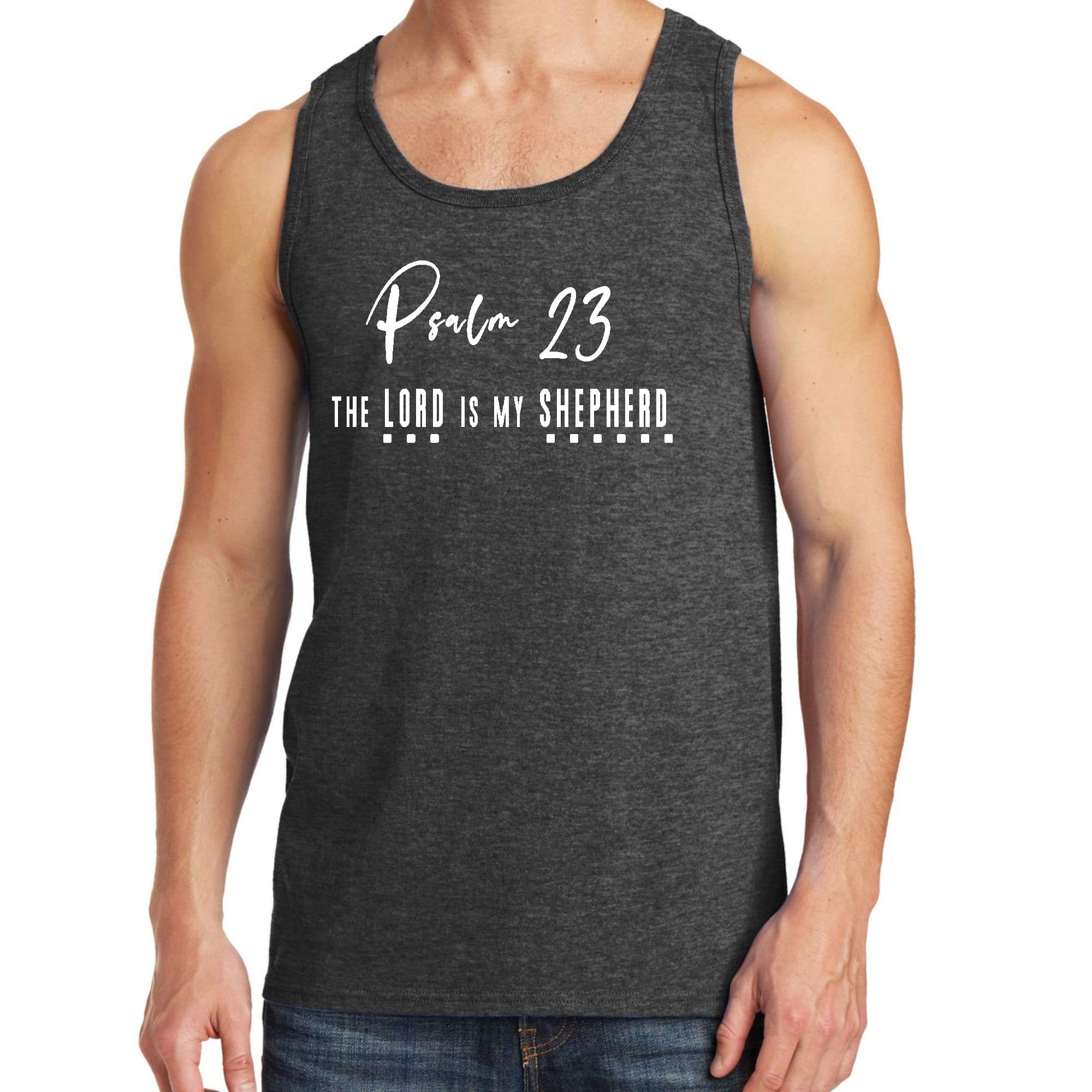 Mens Fitness Tank Top Graphic T-shirt Psalm 23 the Lord
