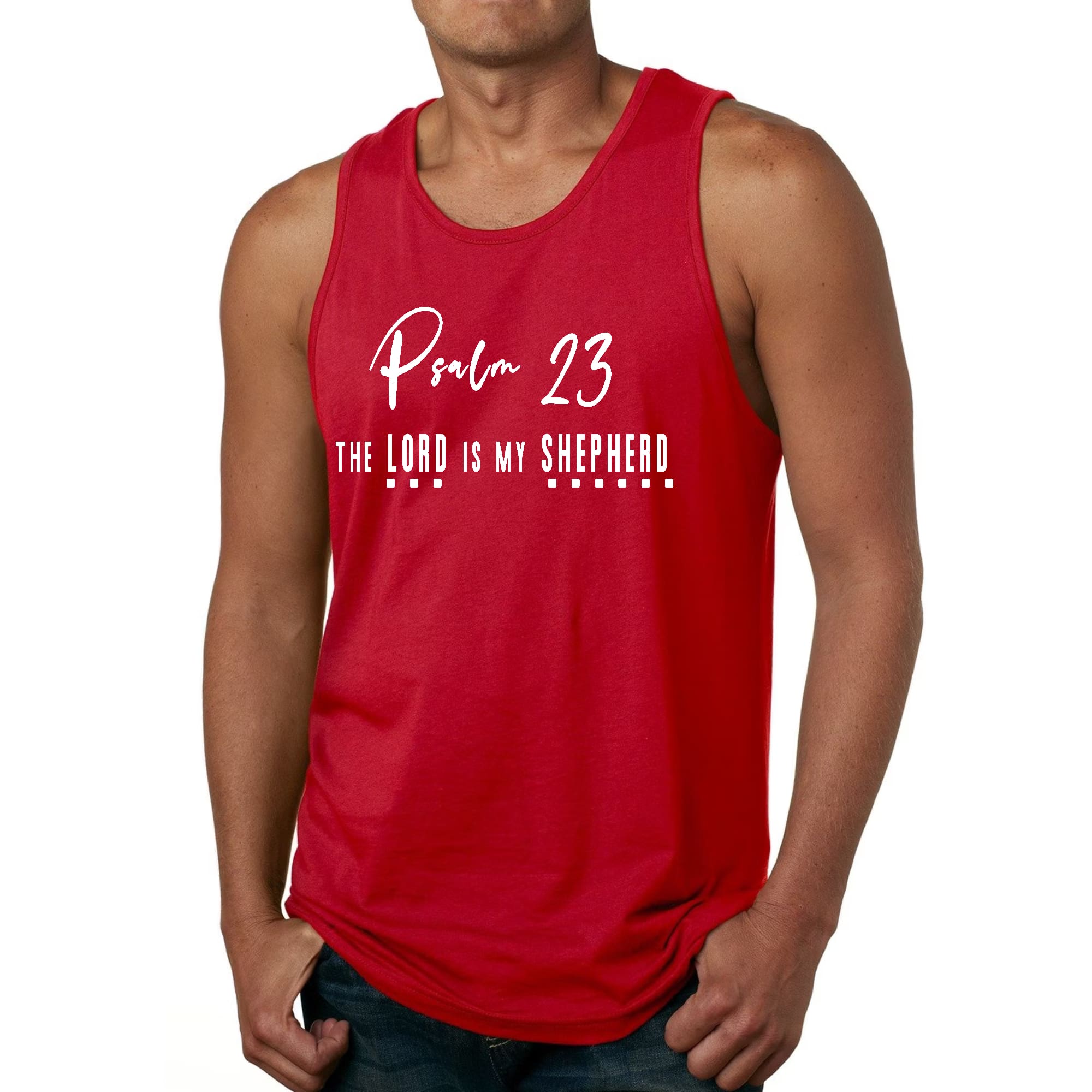 Mens Fitness Tank Top Graphic T-shirt Psalm 23 the Lord