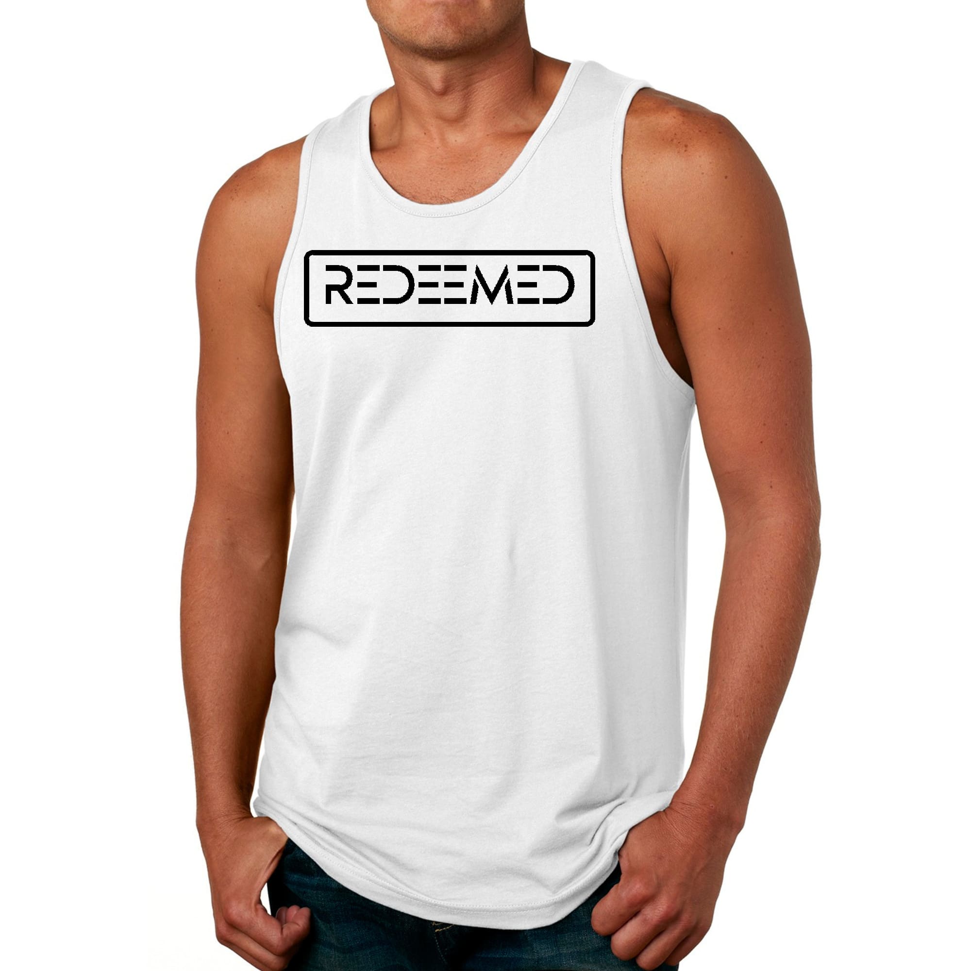 Mens Fitness Tank Top Graphic T-shirt Redeemed Black Illustration