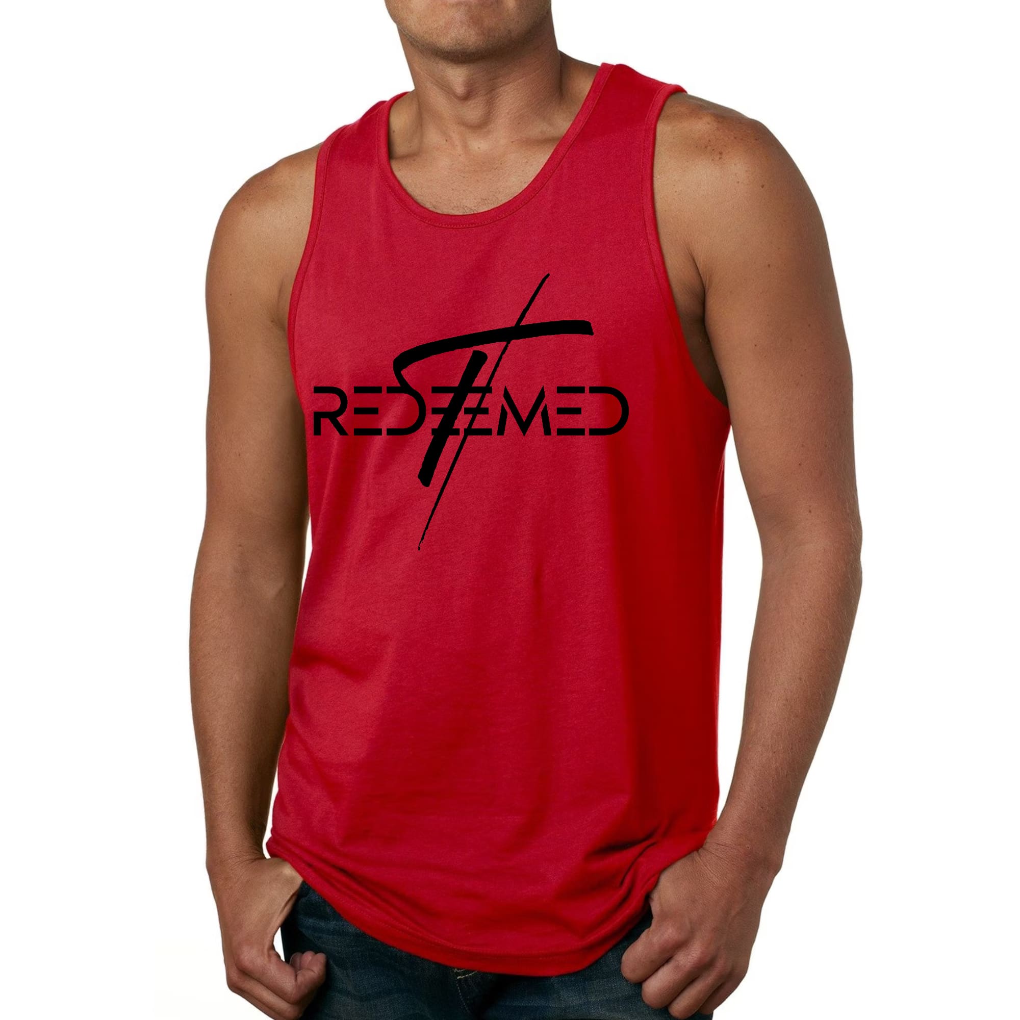Mens Fitness Tank Top Graphic T-shirt Redeemed Cross Black