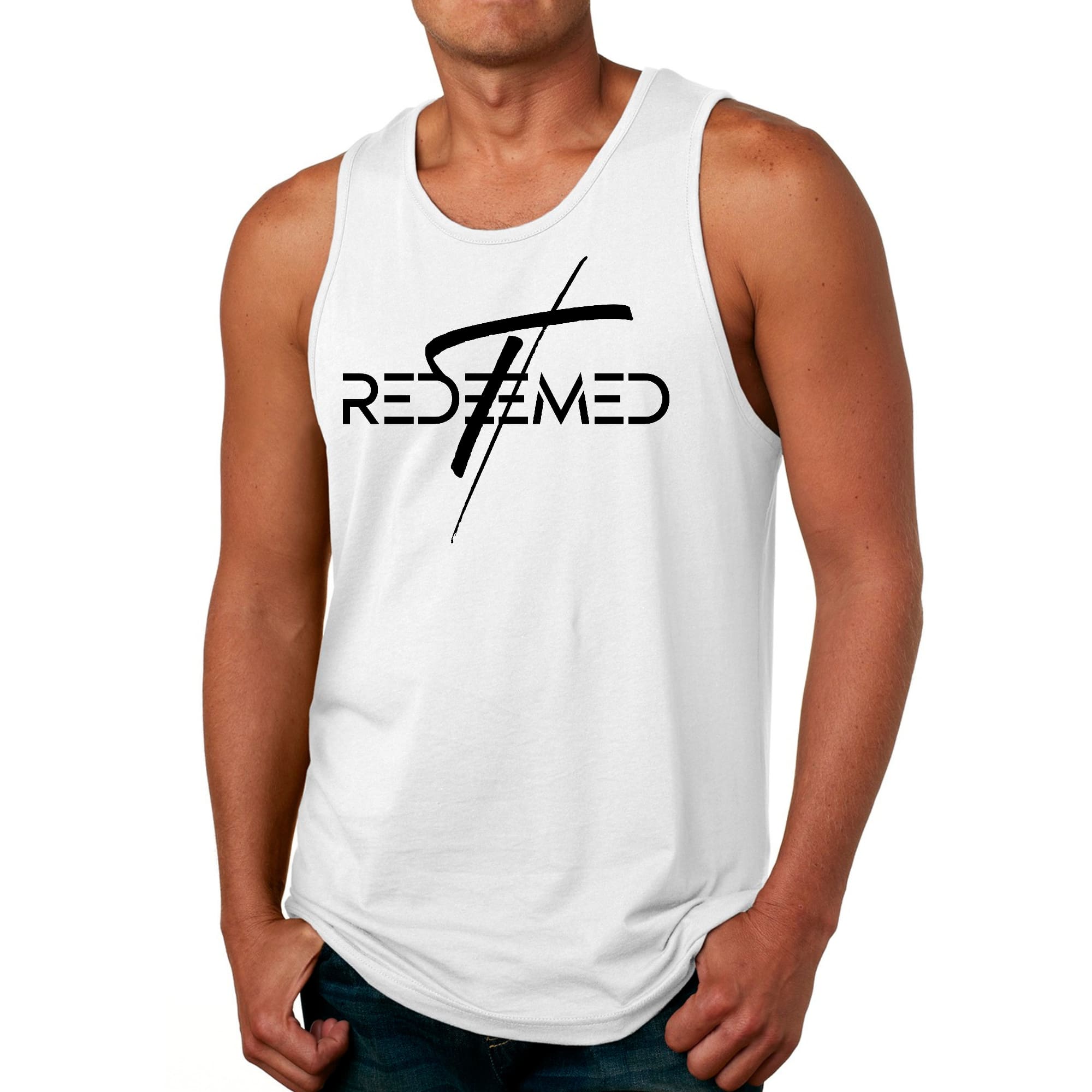 Mens Fitness Tank Top Graphic T-shirt Redeemed Cross Black
