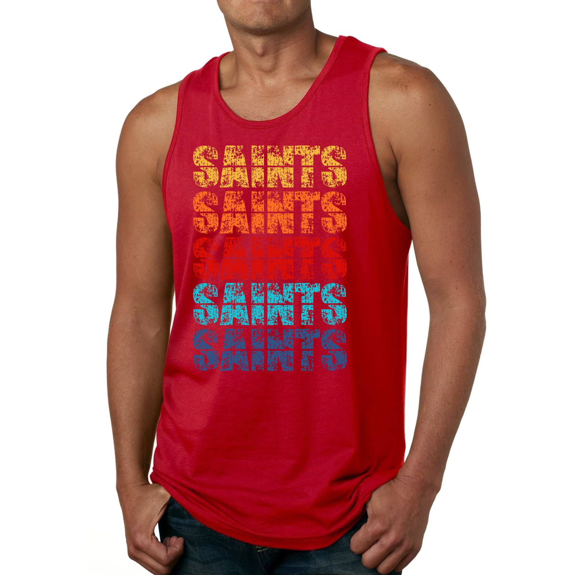Mens Fitness Tank Top Graphic T-shirt Saints Colorful Art Illustration
