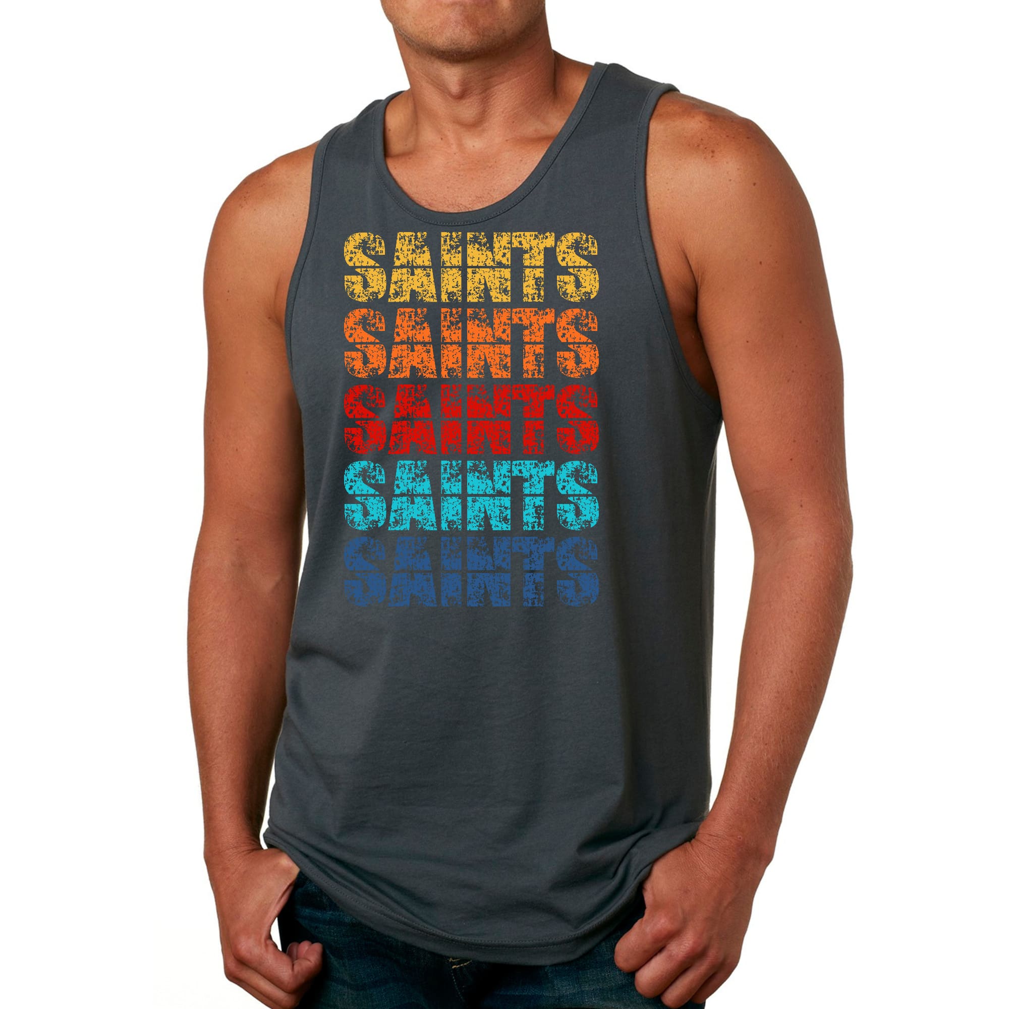 Mens Fitness Tank Top Graphic T-shirt Saints Colorful Art Illustration