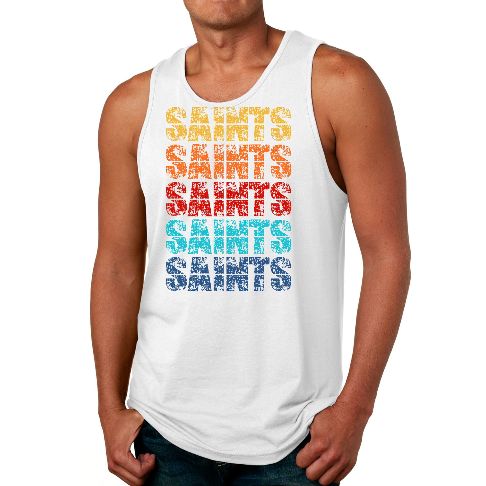 Mens Fitness Tank Top Graphic T-shirt Saints Colorful Art Illustration