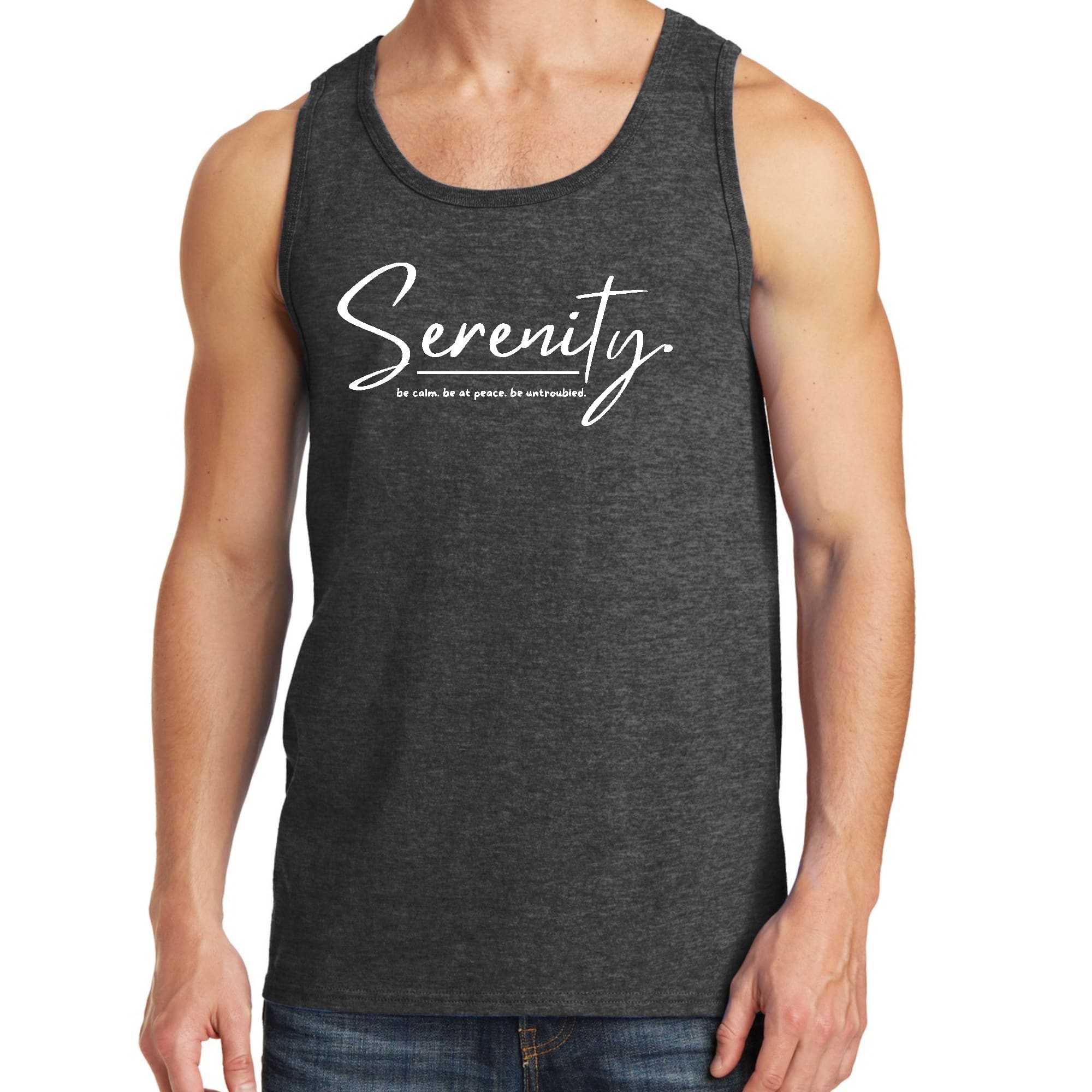 Mens Fitness Tank Top Graphic T-shirt Serenity - be Calm be at Peace