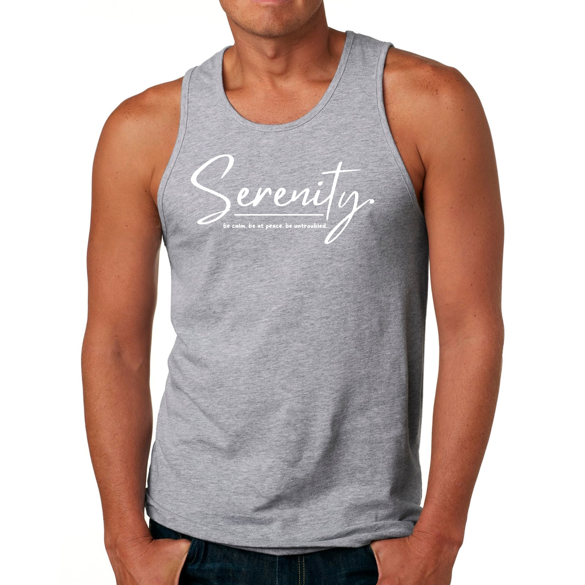 Mens Fitness Tank Top Graphic T-shirt Serenity - be Calm be at Peace