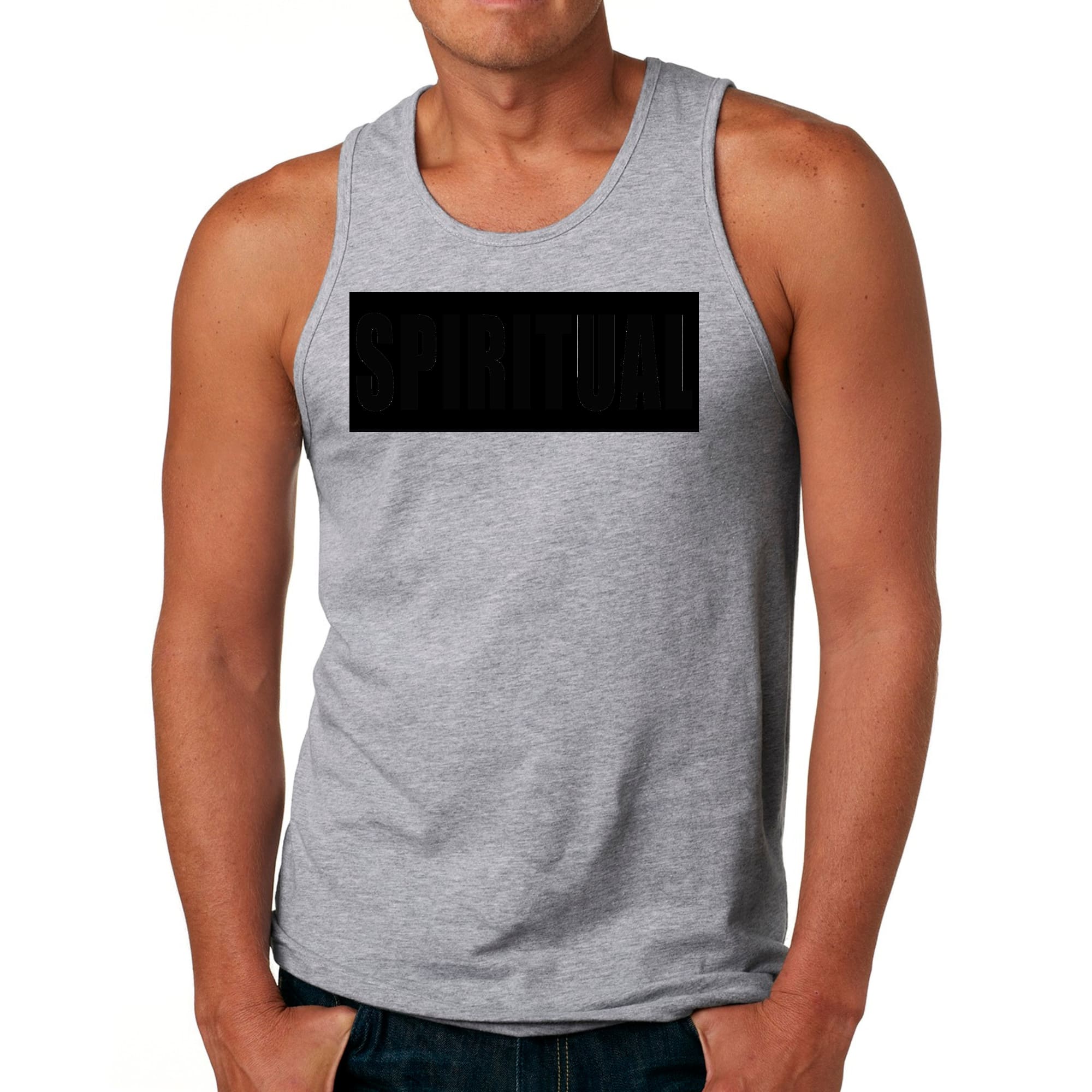 Mens Fitness Tank Top Graphic T-shirt Spiritual Black Colorblock