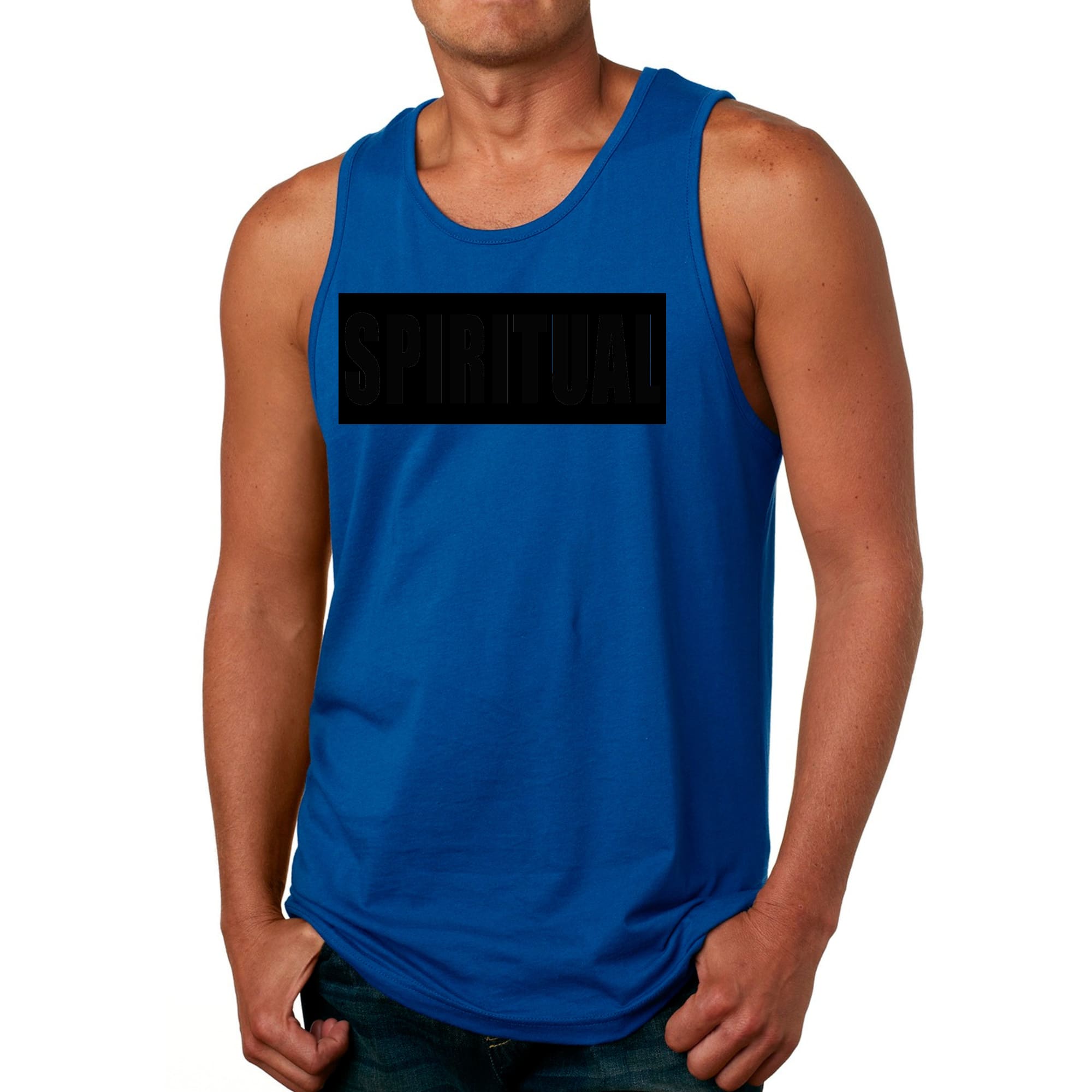 Mens Fitness Tank Top Graphic T-shirt Spiritual Black Colorblock