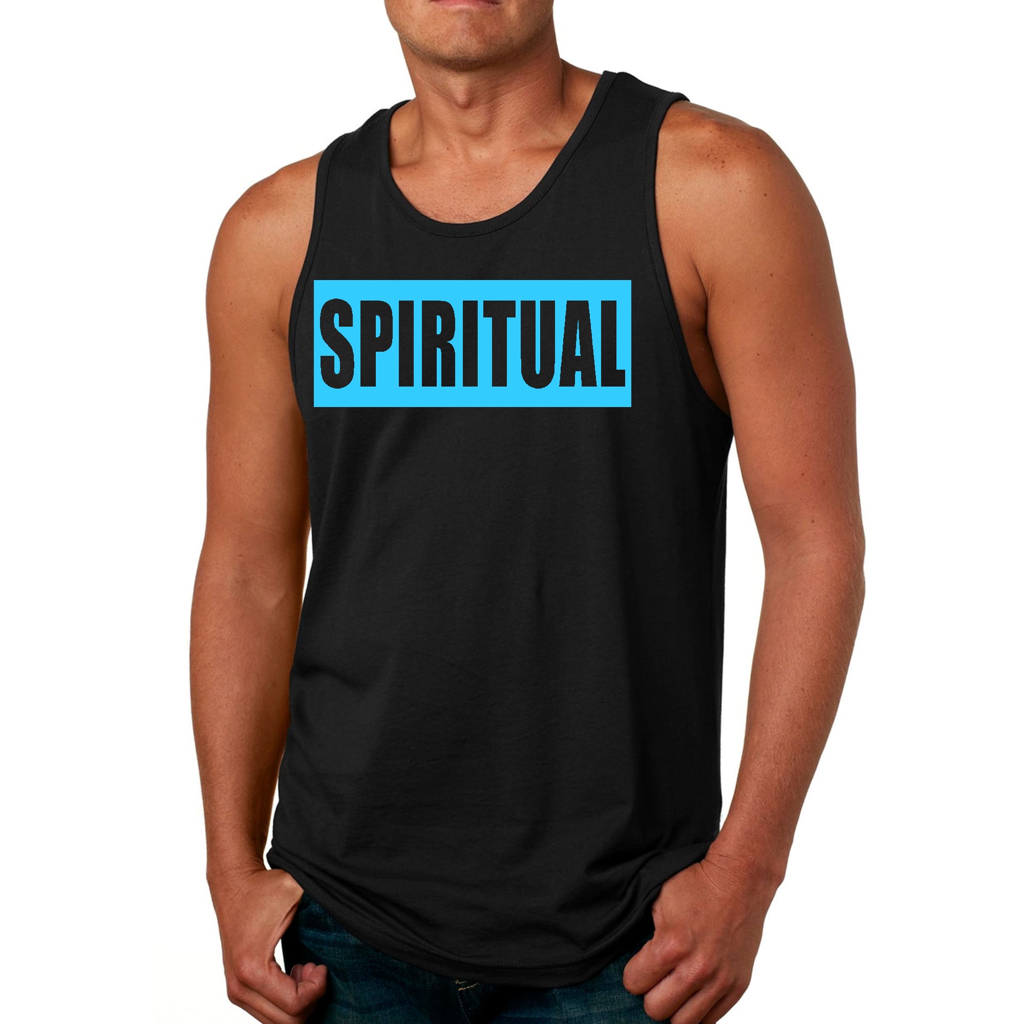 Mens Fitness Tank Top Graphic T-shirt Spiritual Light Blue Print