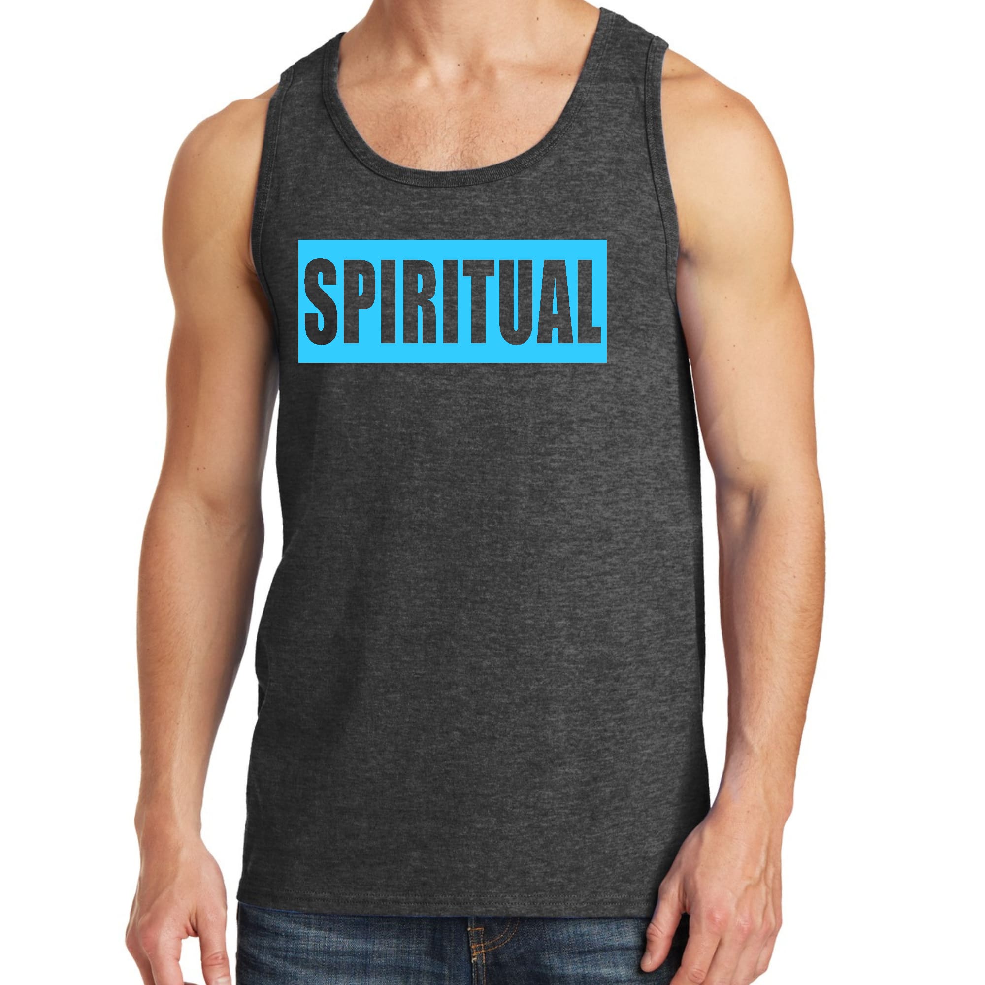 Mens Fitness Tank Top Graphic T-shirt Spiritual Light Blue Print