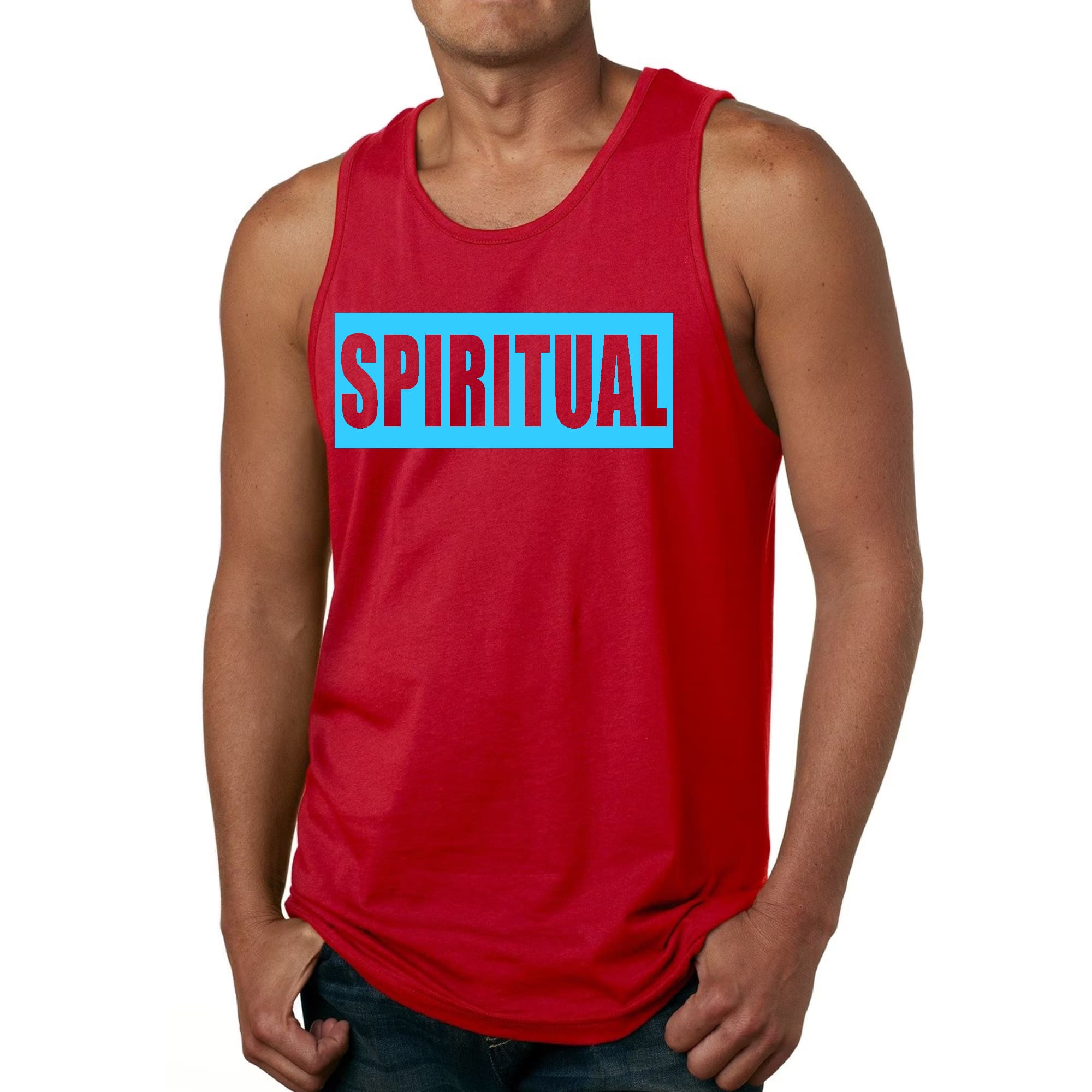 Mens Fitness Tank Top Graphic T-shirt Spiritual Light Blue Print