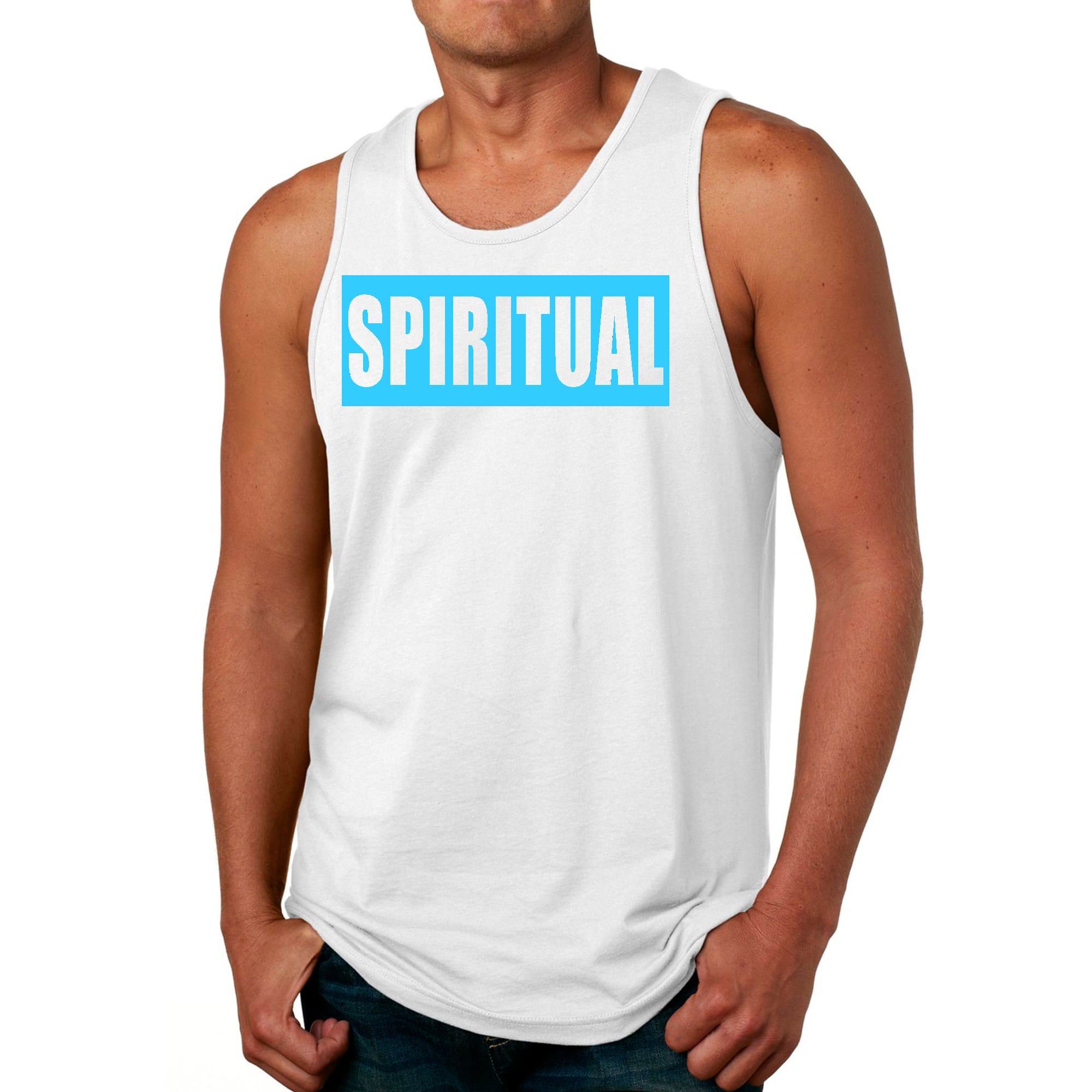 Mens Fitness Tank Top Graphic T-shirt Spiritual Light Blue Print