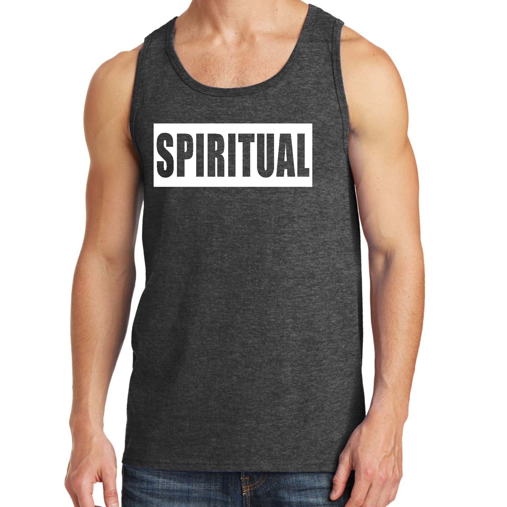 Mens Fitness Tank Top Graphic T-shirt Spiritual White Colorblock