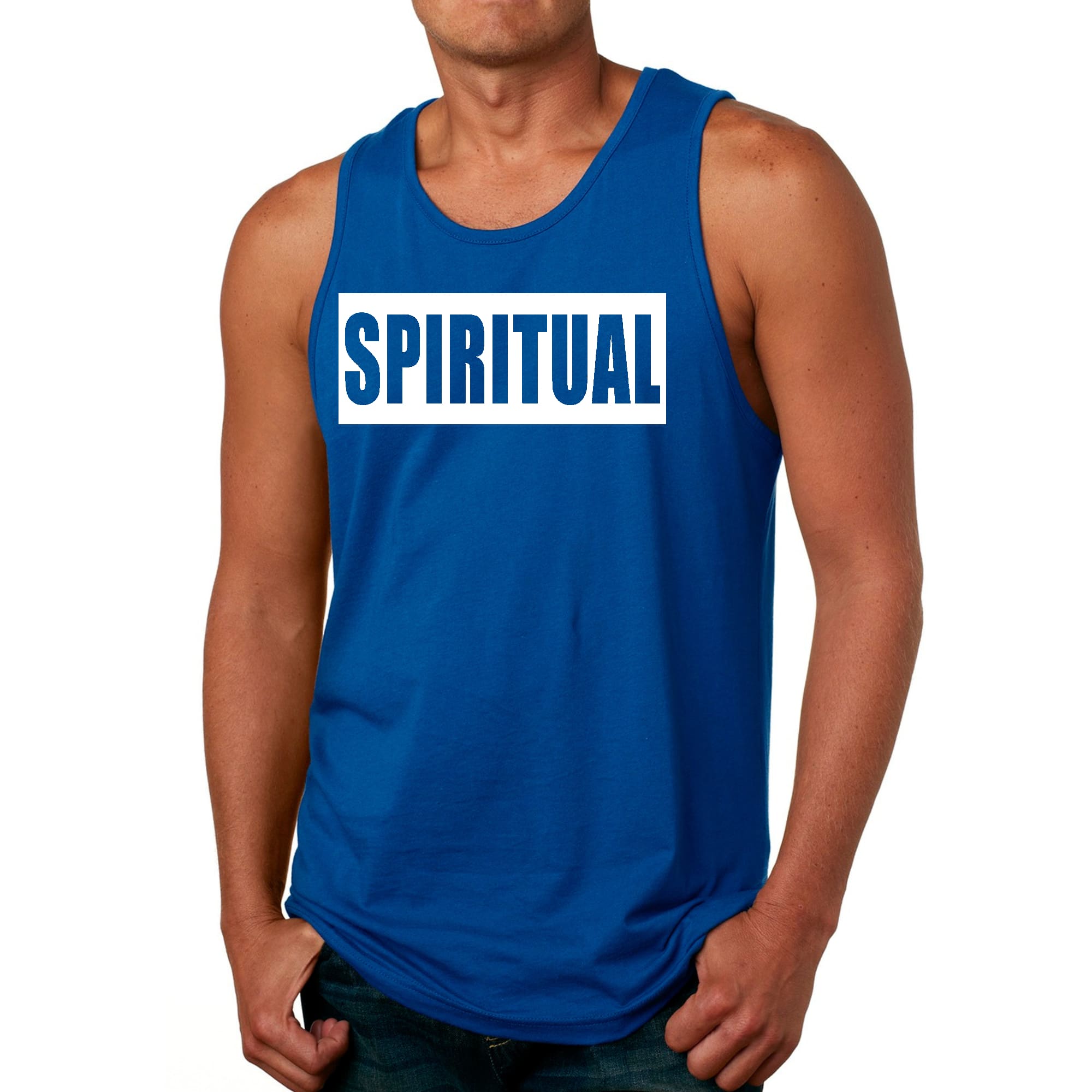 Mens Fitness Tank Top Graphic T-shirt Spiritual White Colorblock