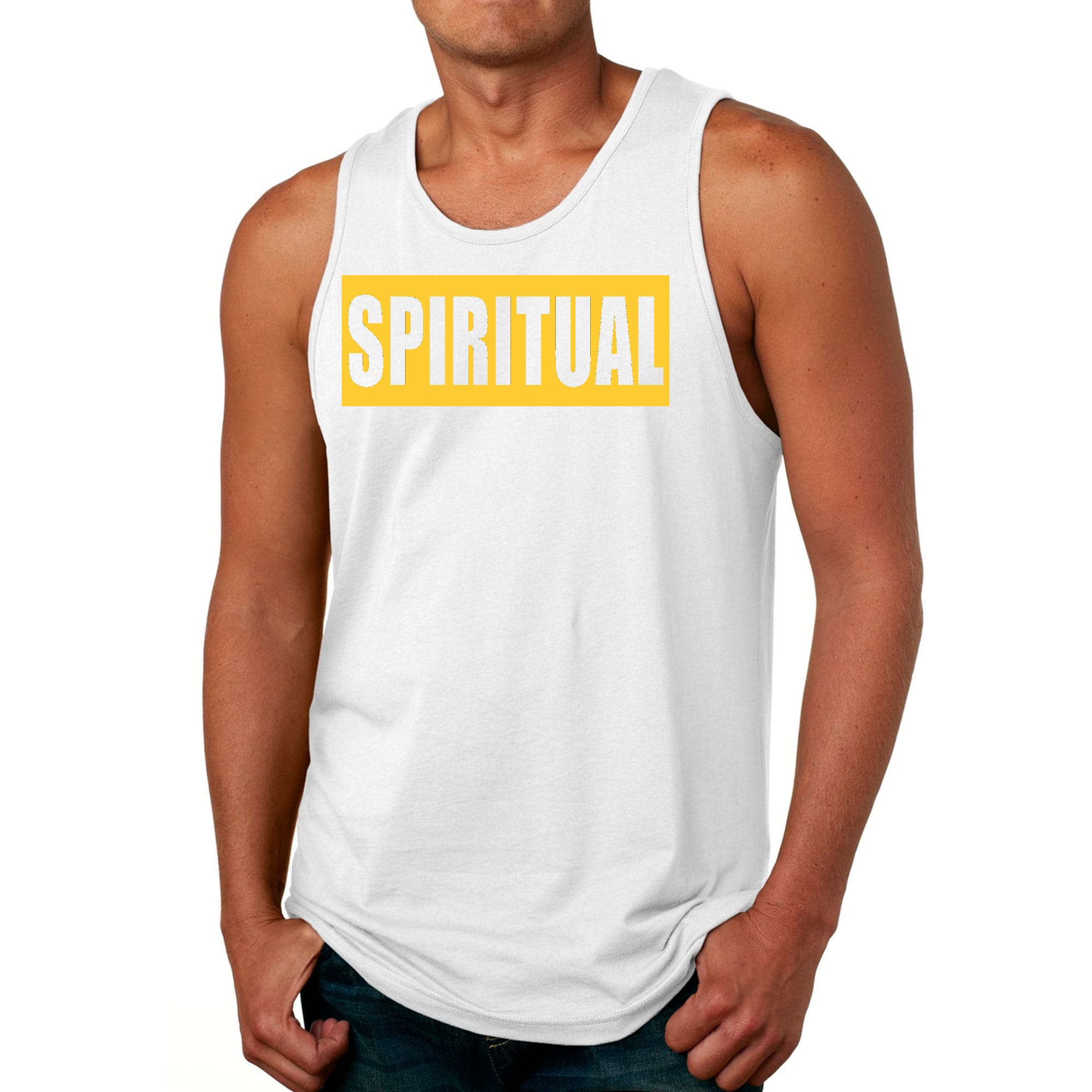 Mens Fitness Tank Top Graphic T-shirt Spiritual Yellow Gold