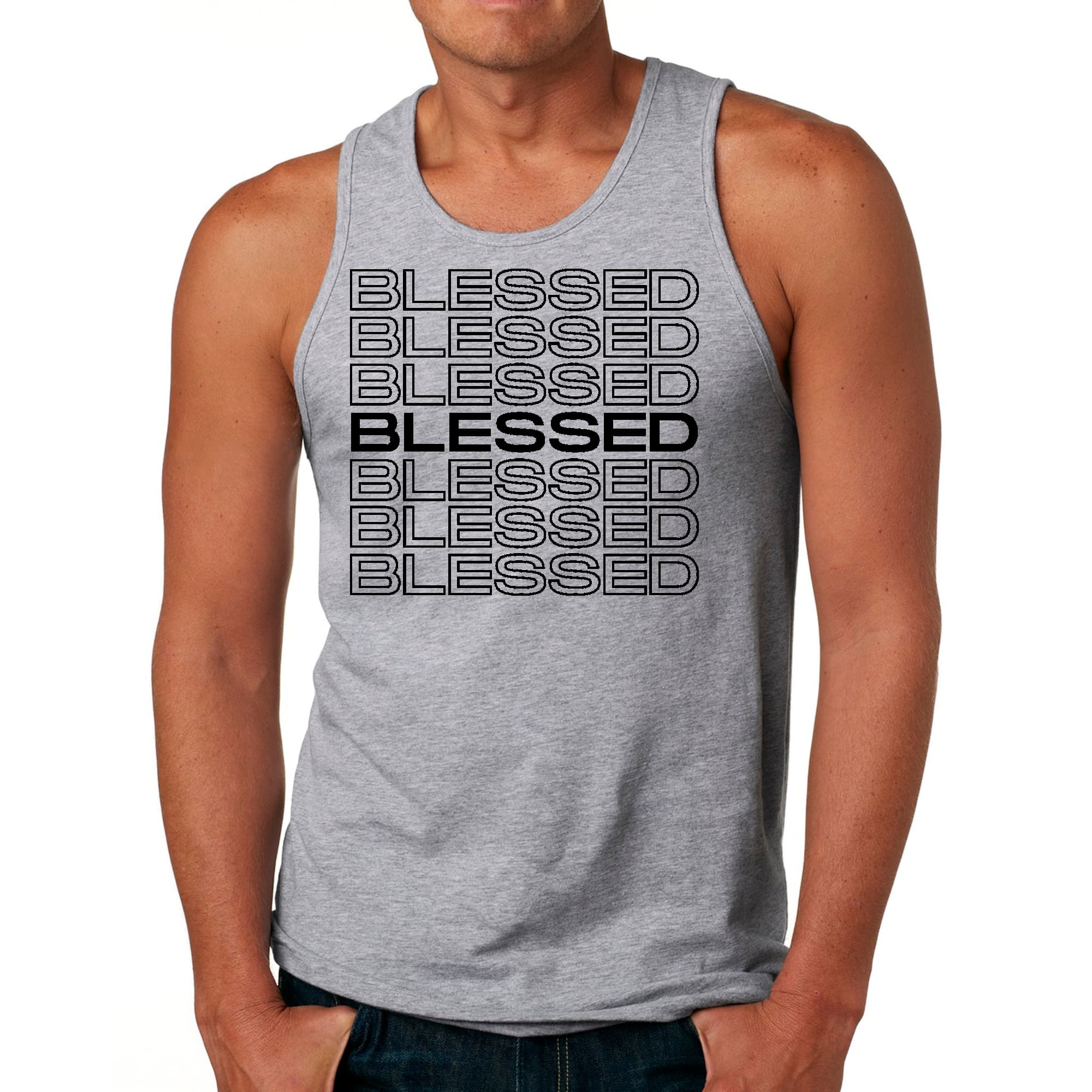 Mens Fitness Tank Top Graphic T-shirt Stacked Blessed Print