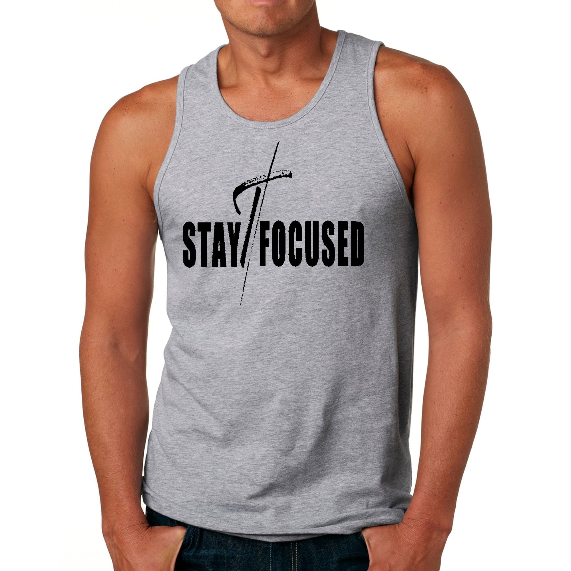 Mens Fitness Tank Top Graphic T-shirt Stay Focused Black Print