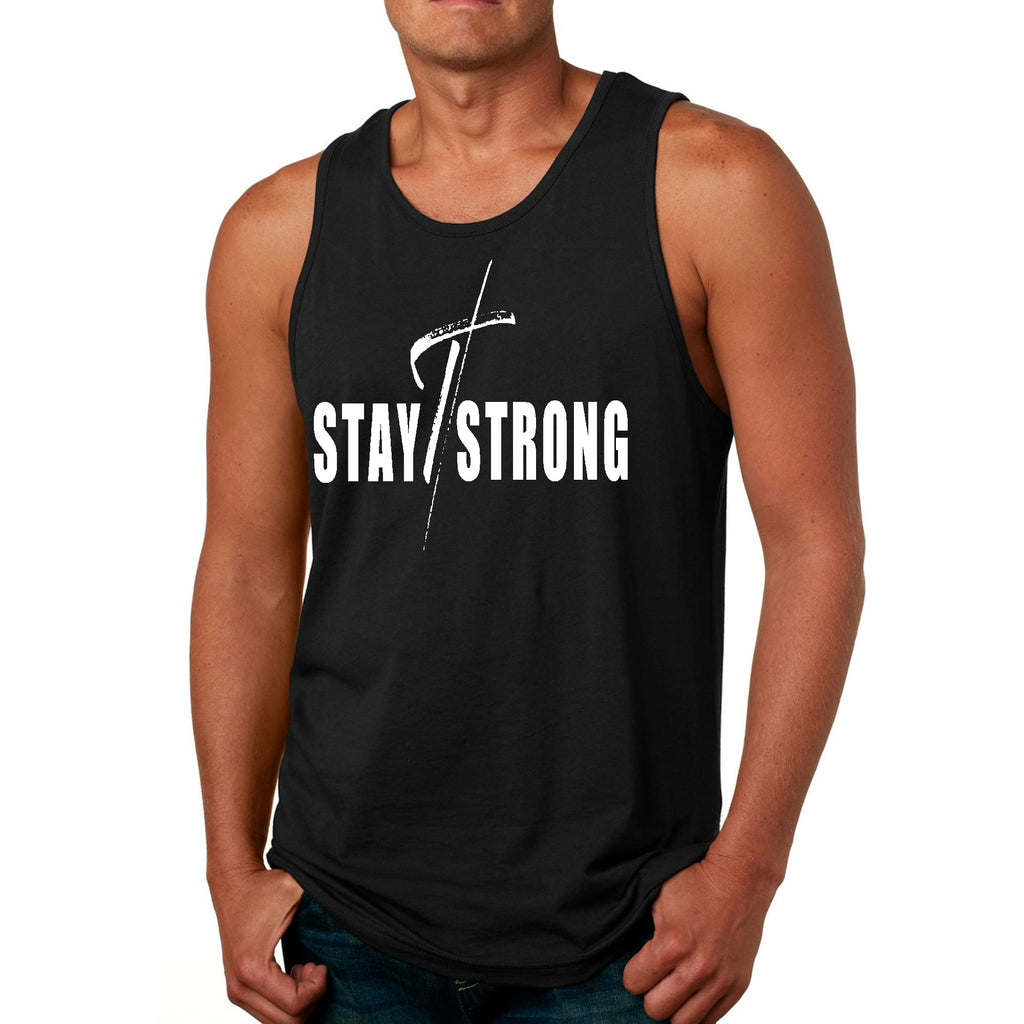 Mens Fitness Tank Top Graphic T-shirt Stay Strong with Cross White