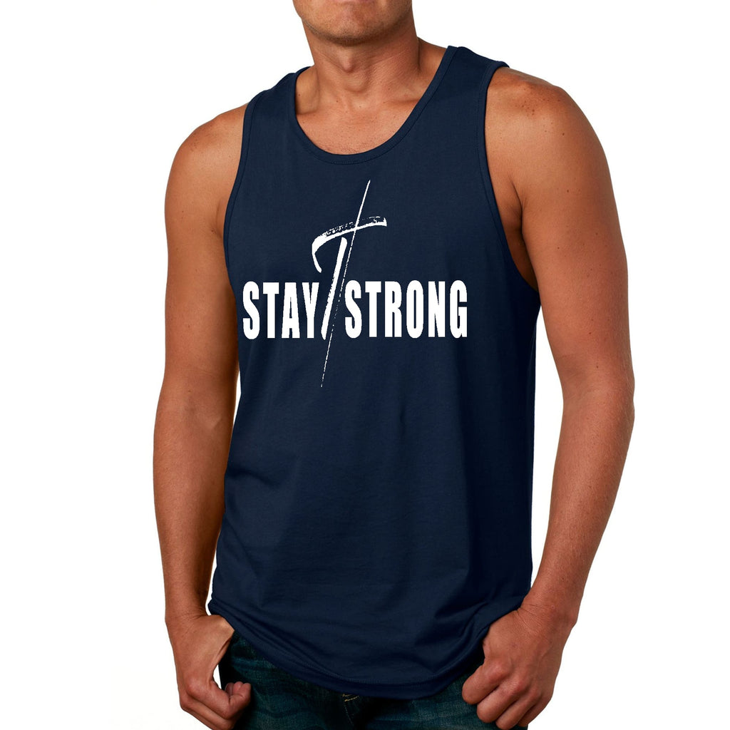 Mens Fitness Tank Top Graphic T-shirt Stay Strong with Cross White