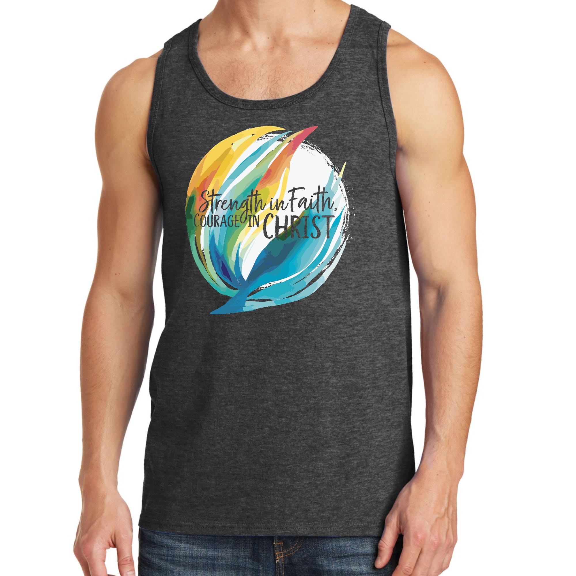 Mens Fitness Tank Top Graphic T-shirt Strength in Faith - Courage