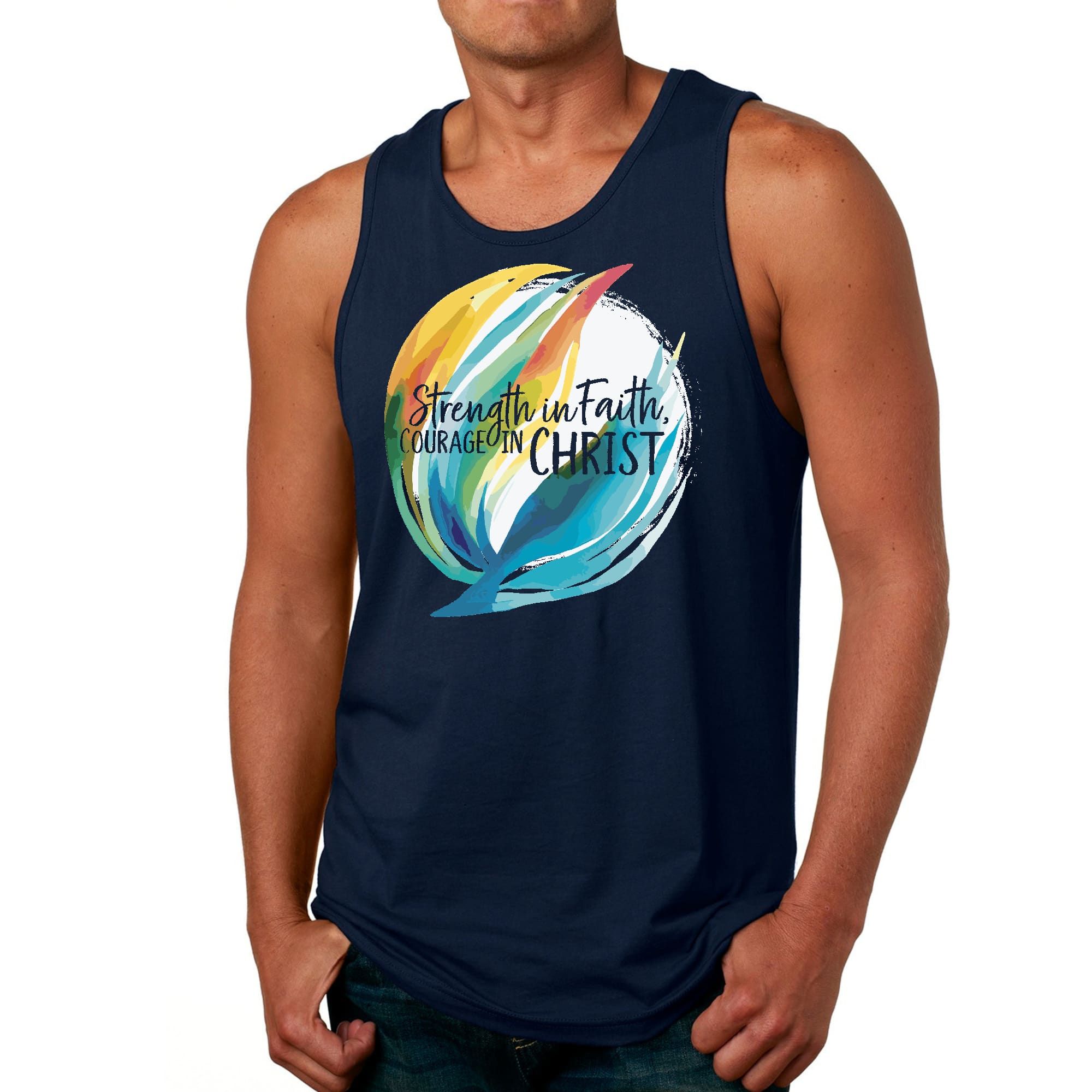 Mens Fitness Tank Top Graphic T-shirt Strength in Faith - Courage