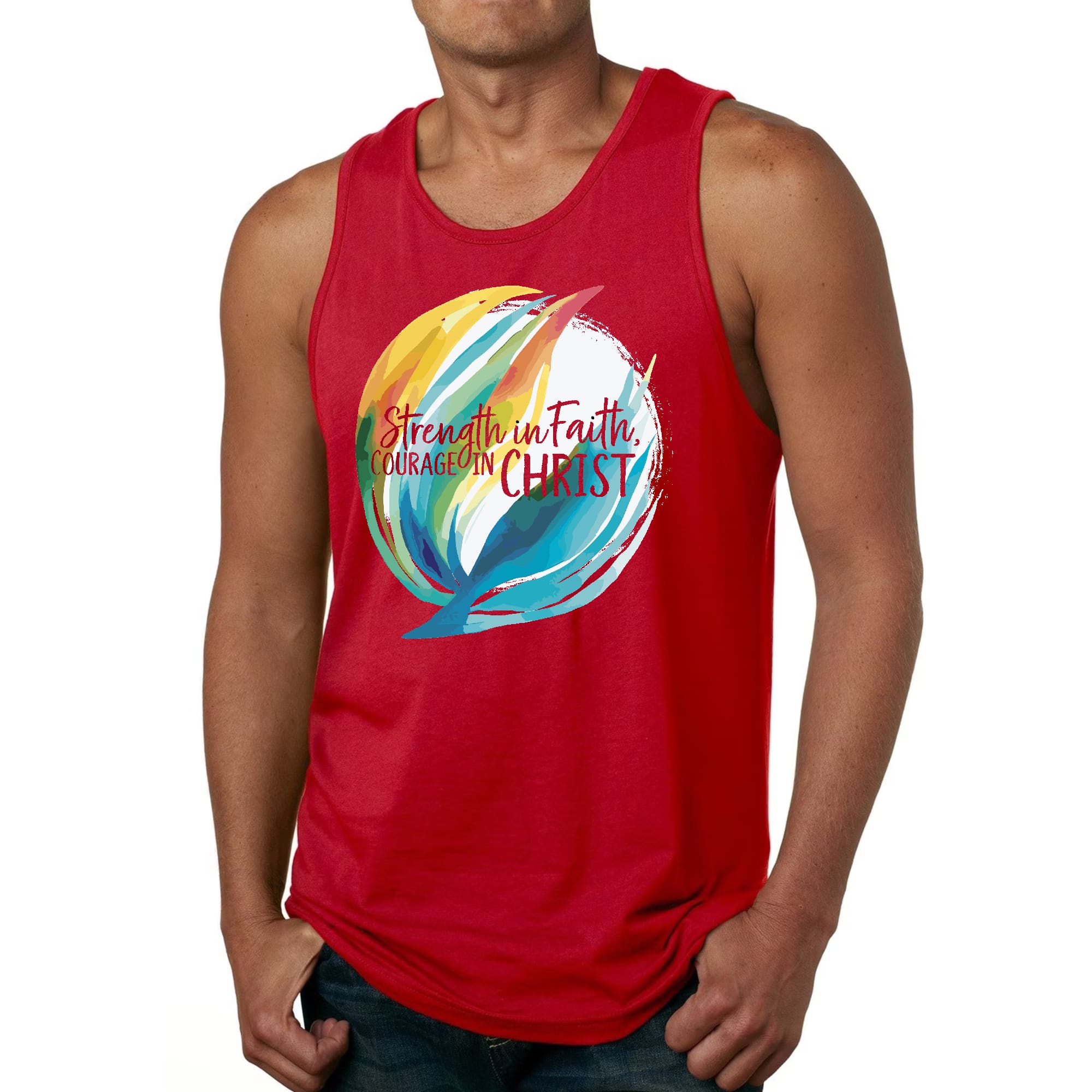 Mens Fitness Tank Top Graphic T-shirt Strength in Faith - Courage