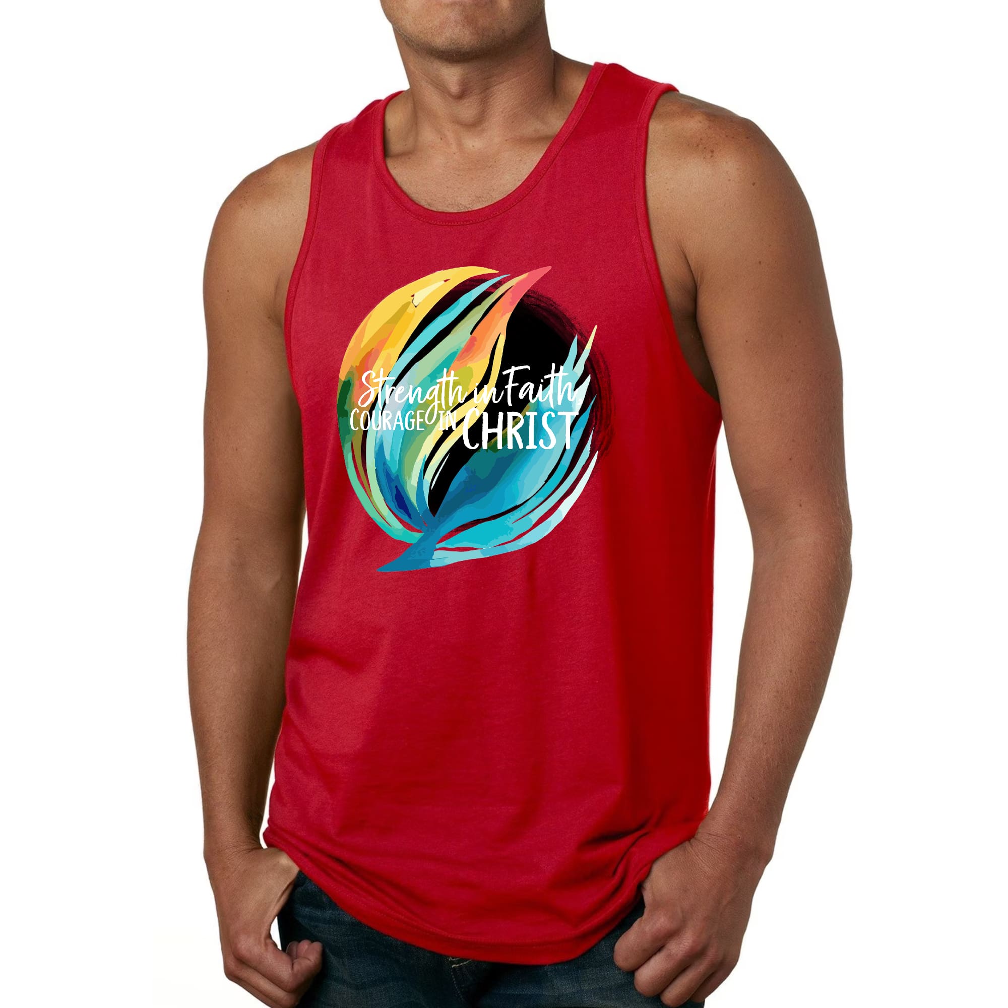 Mens Fitness Tank Top Graphic T-shirt Strength in Faith - Courage