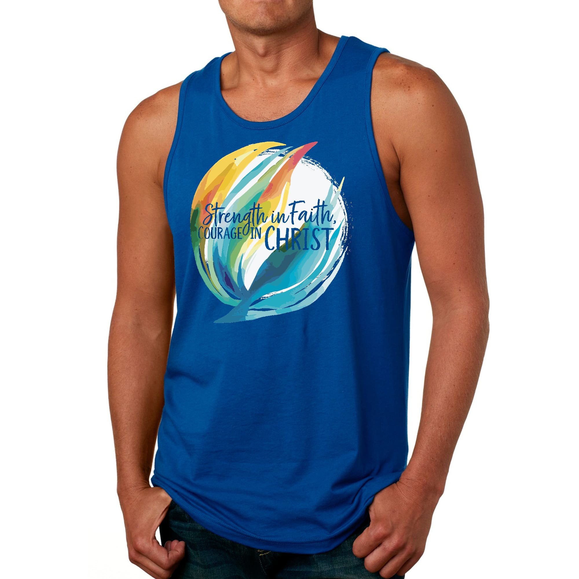 Mens Fitness Tank Top Graphic T-shirt Strength in Faith - Courage