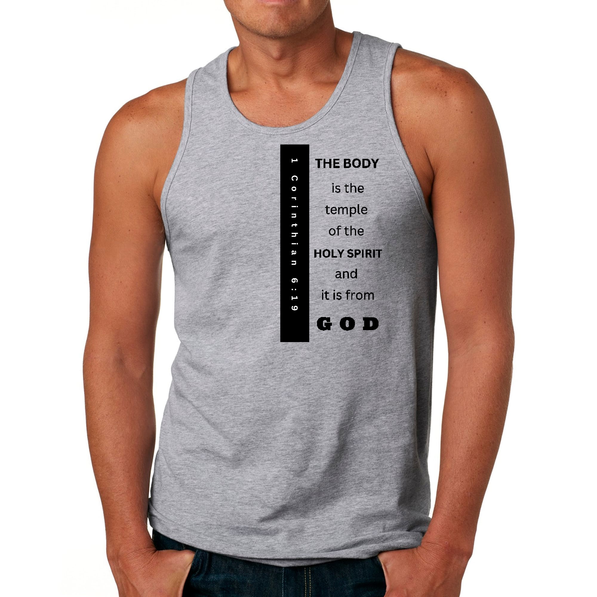 Mens Fitness Tank Top Graphic T-shirt the Body is the Temple Print