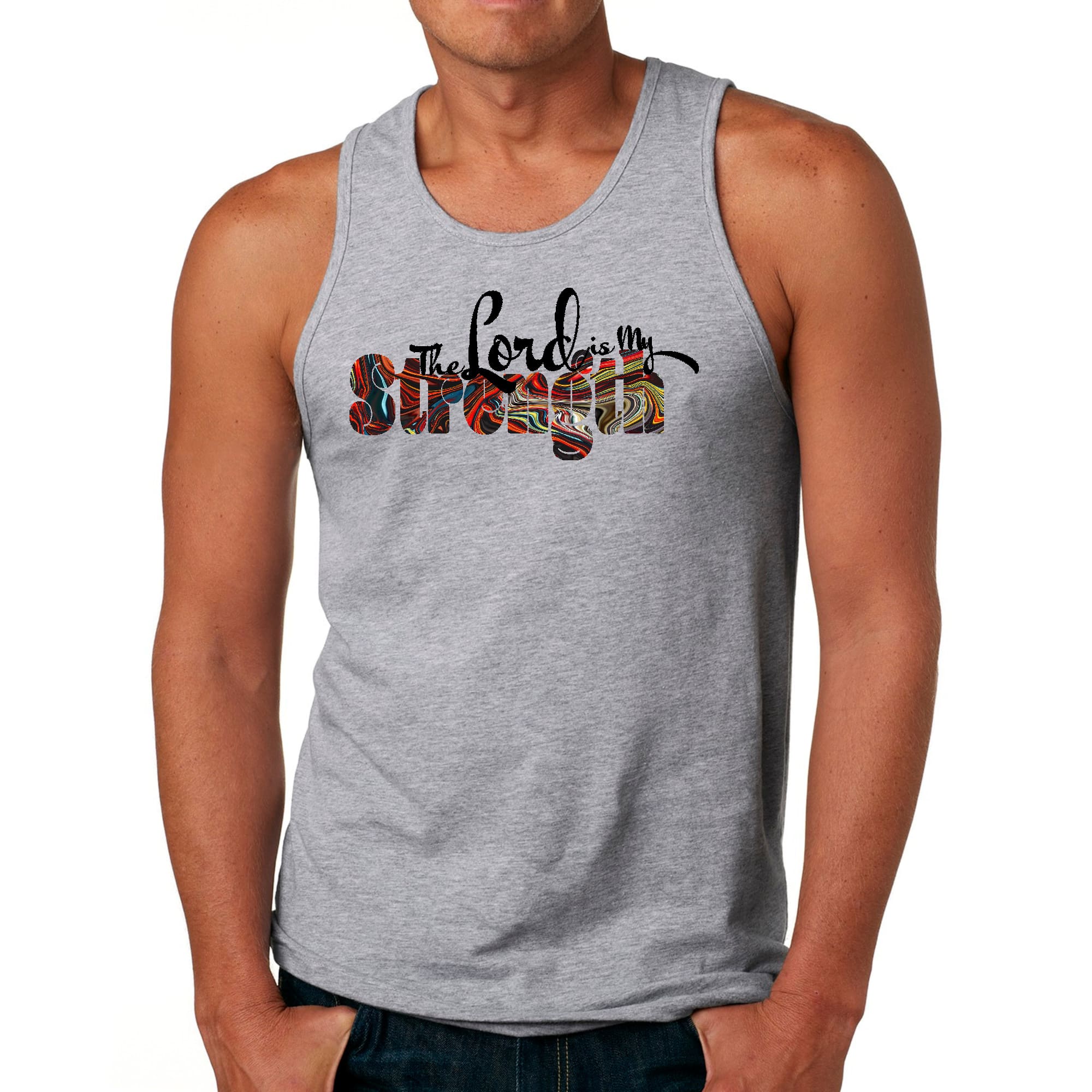 Mens Fitness Tank Top Graphic T-shirt the Lord is my Strength Print