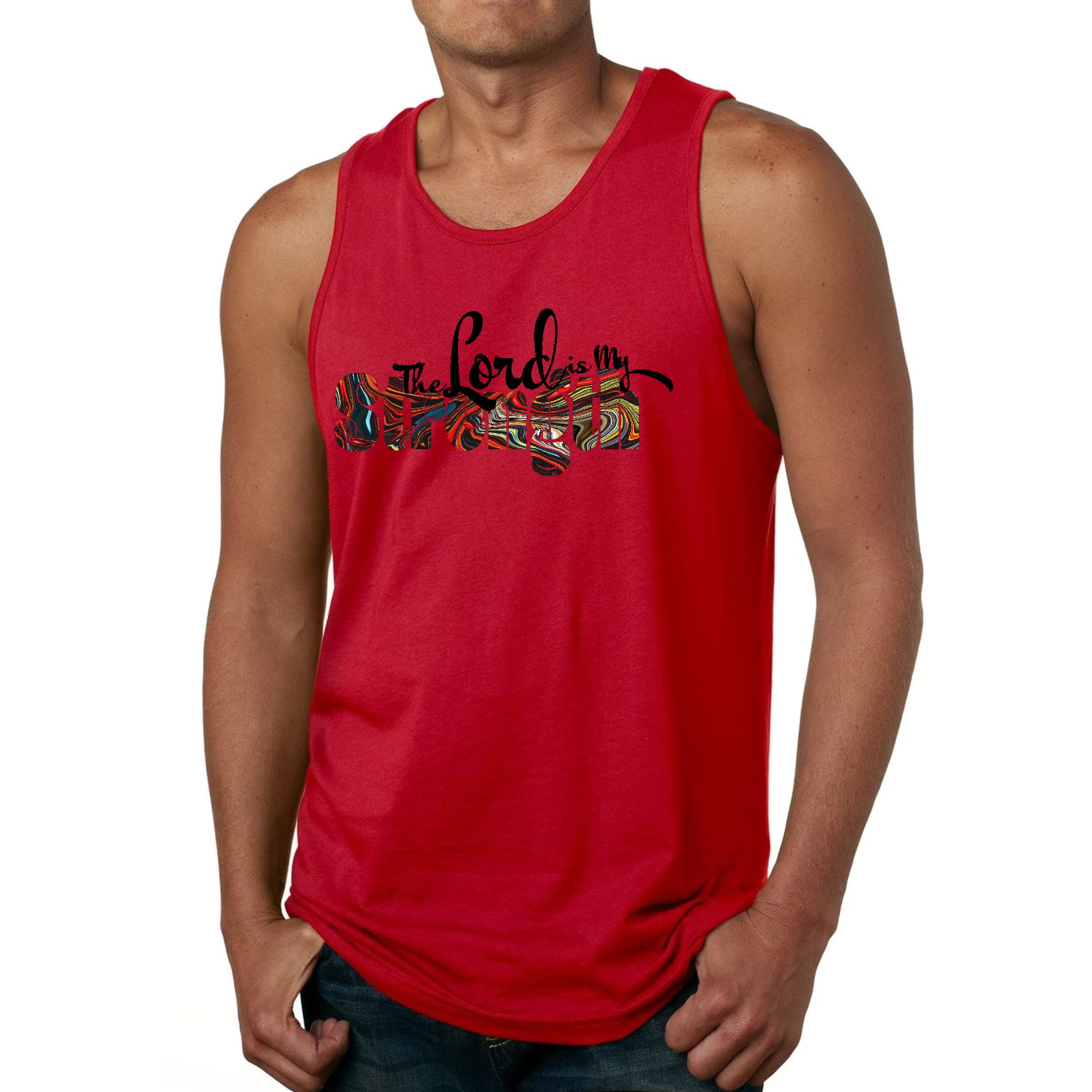 Mens Fitness Tank Top Graphic T-shirt the Lord is my Strength Print