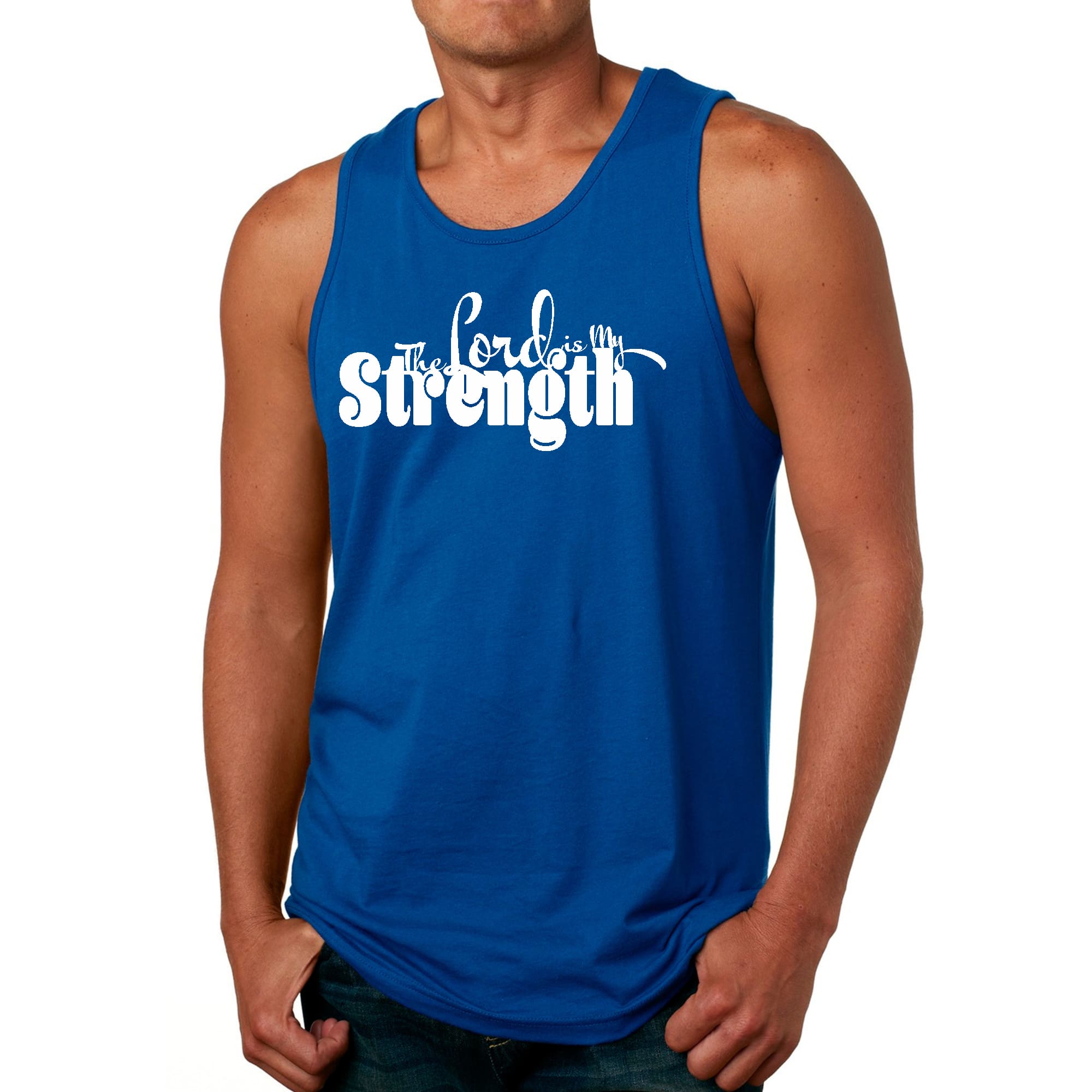 Mens Fitness Tank Top Graphic T-shirt the Lord is my Strength Print