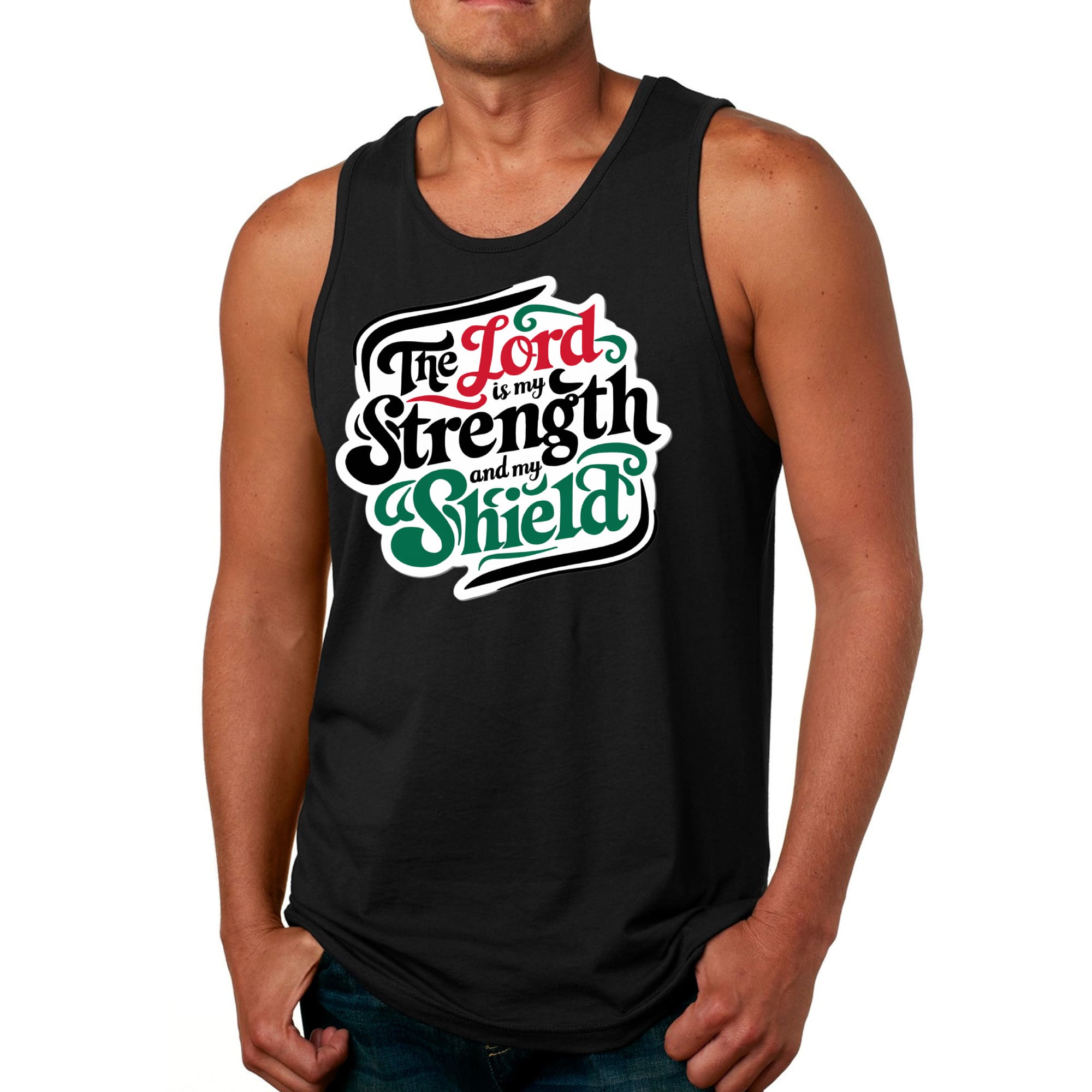 Mens Fitness Tank Top Graphic T-shirt the Lord is my Strength