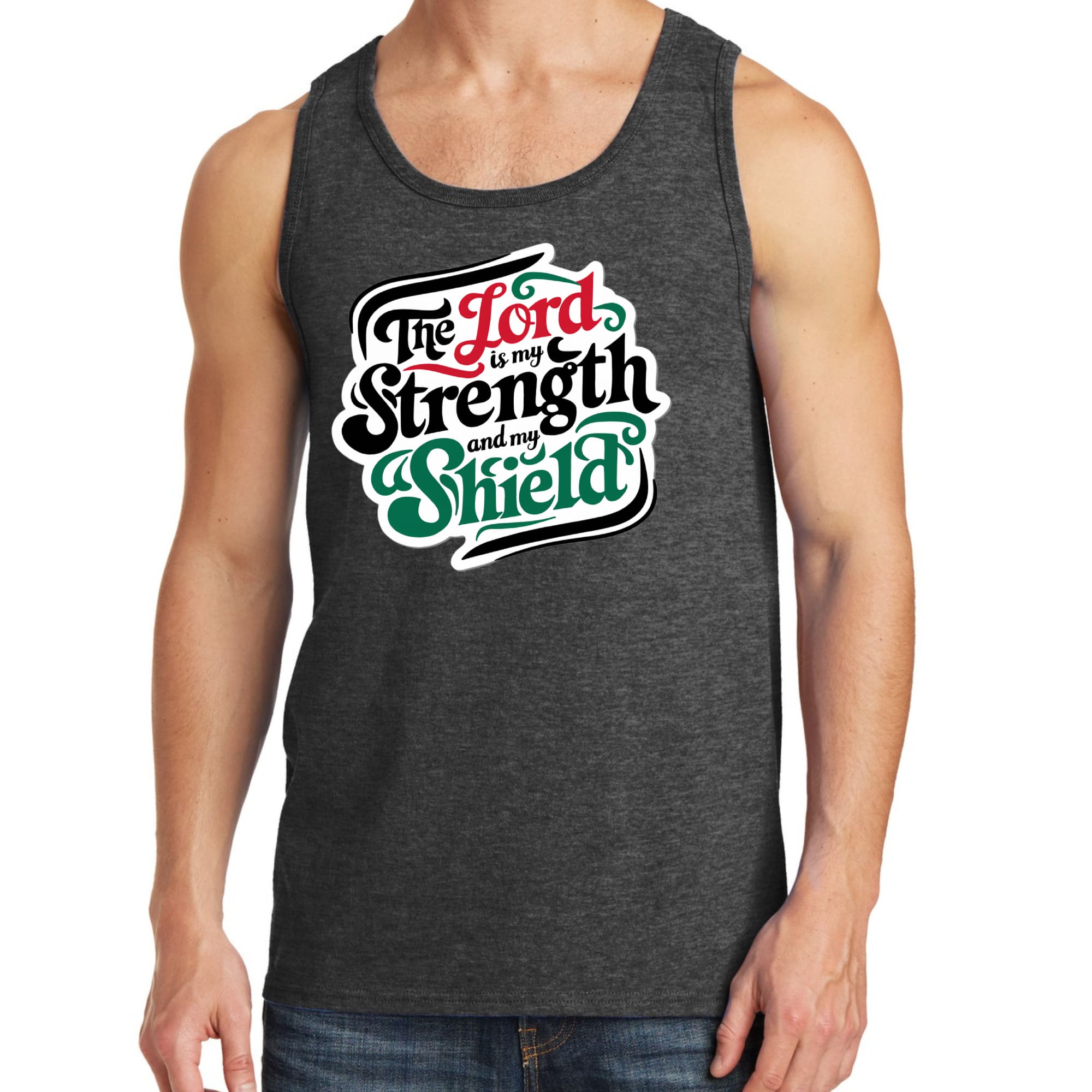 Mens Fitness Tank Top Graphic T-shirt the Lord is my Strength