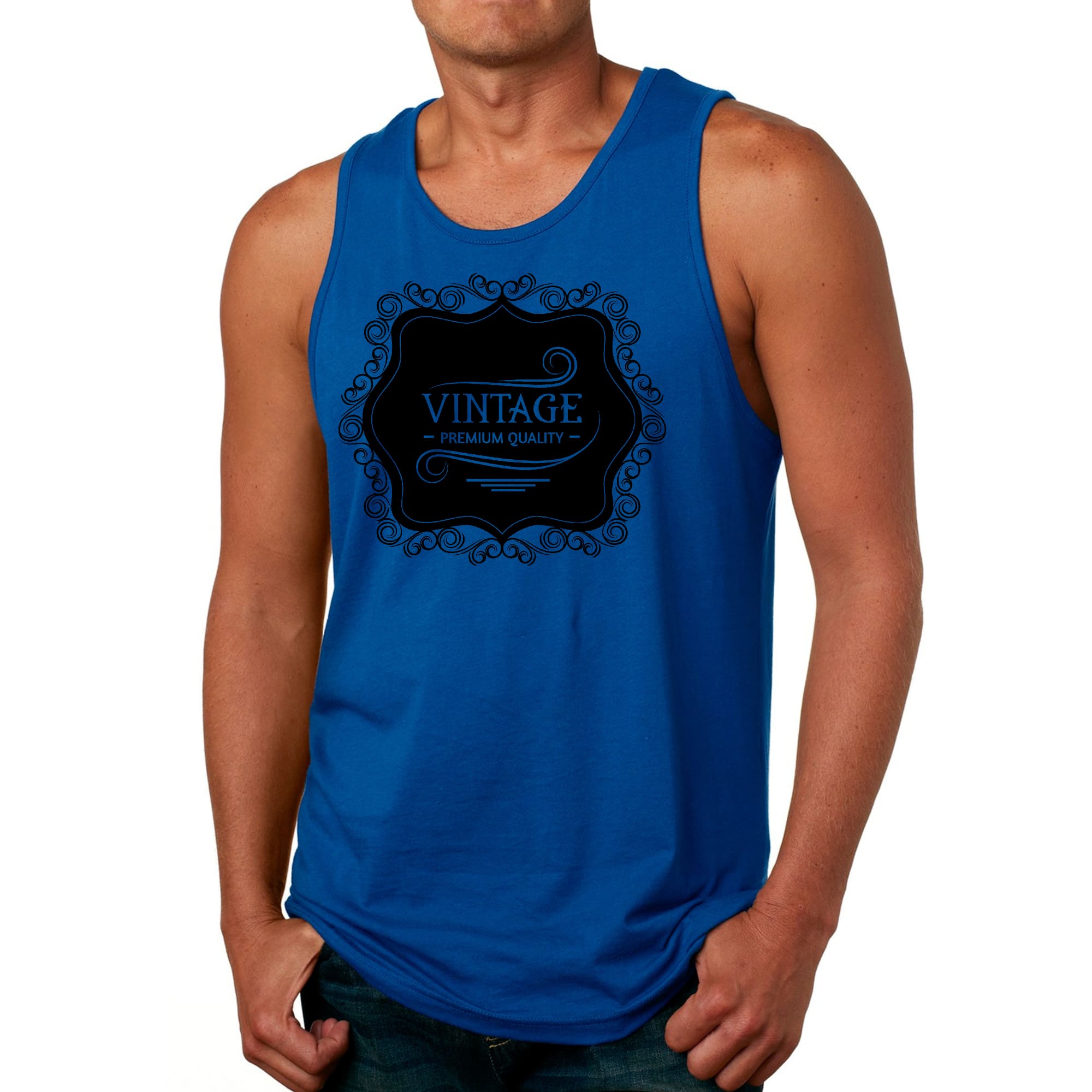 Mens Fitness Tank Top Graphic T-shirt Vintage Premium Quality Black