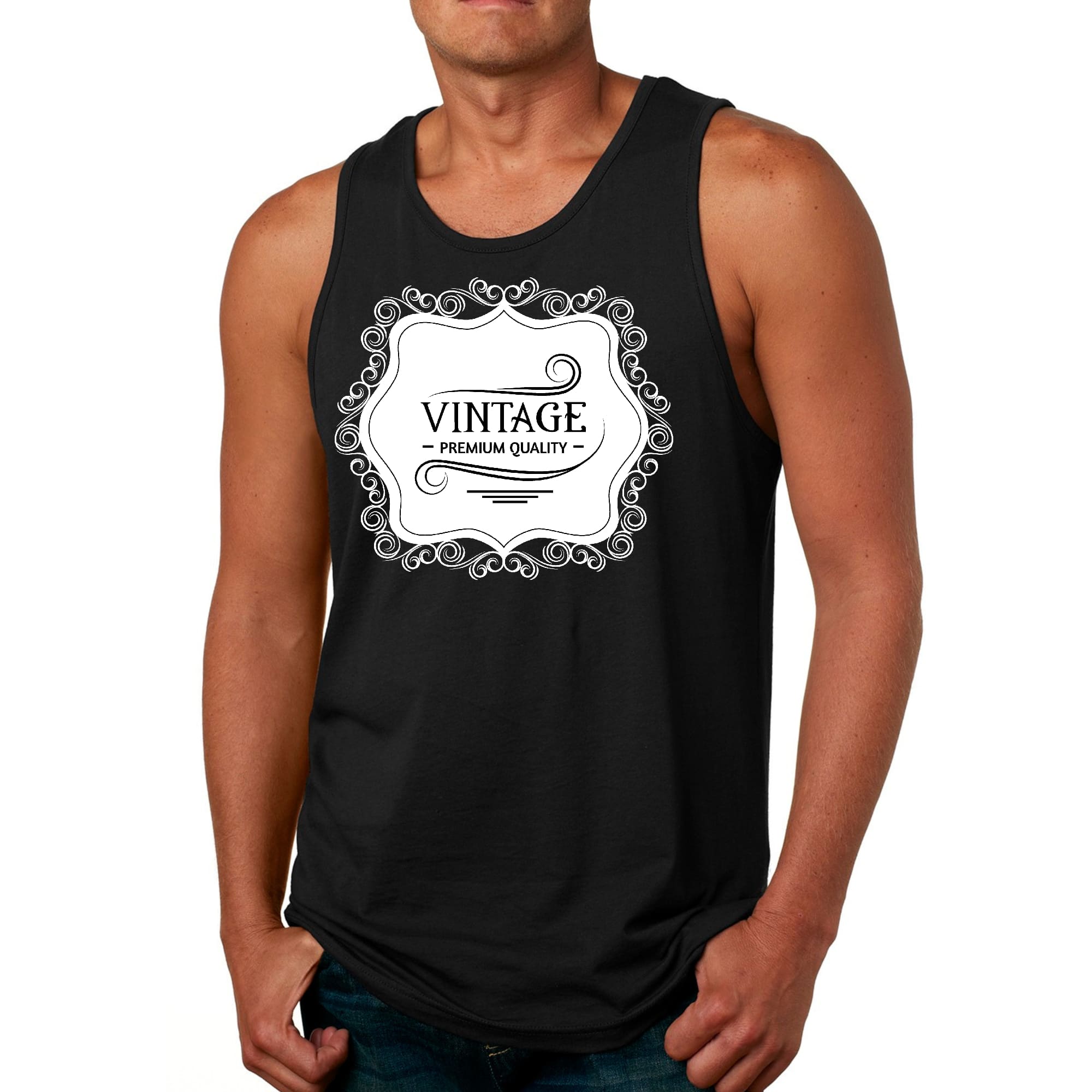 Mens Fitness Tank Top Graphic T-shirt Vintage Premium Quality White