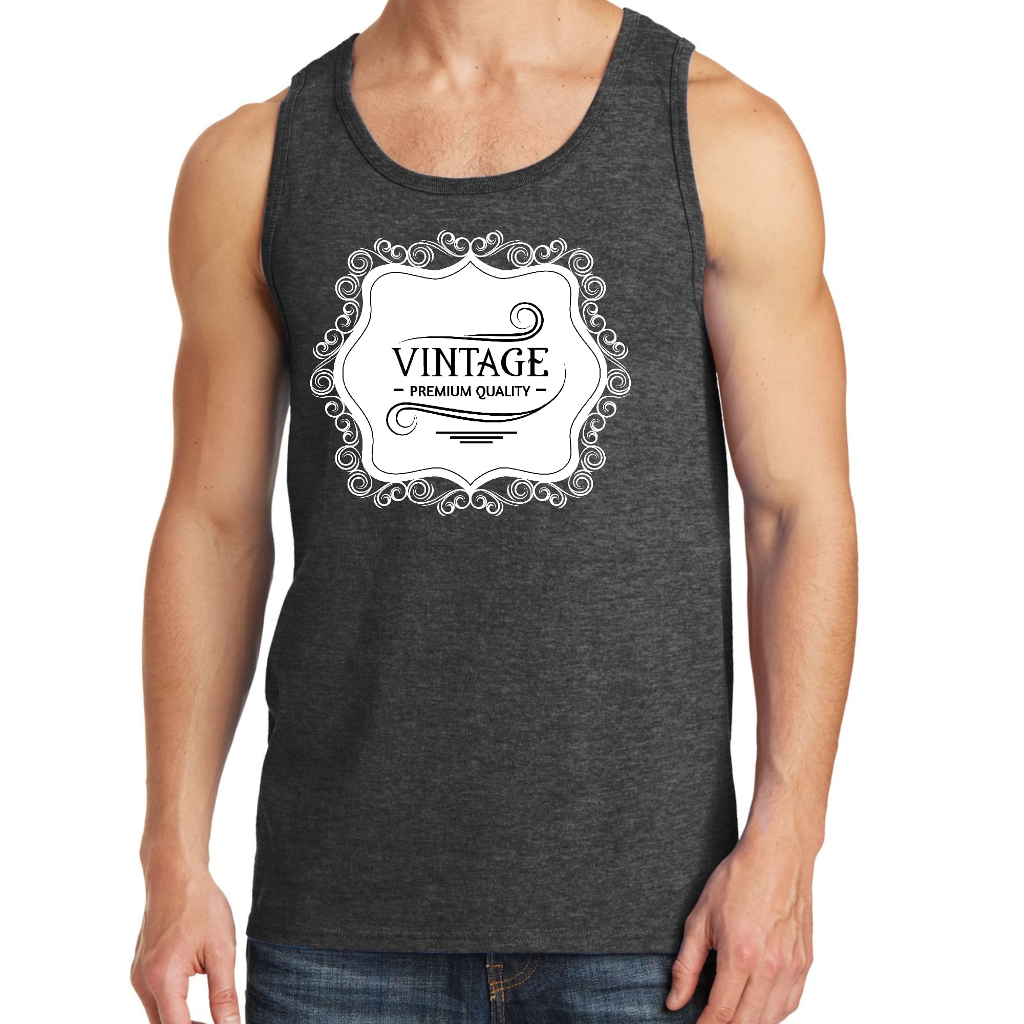 Mens Fitness Tank Top Graphic T-shirt Vintage Premium Quality White