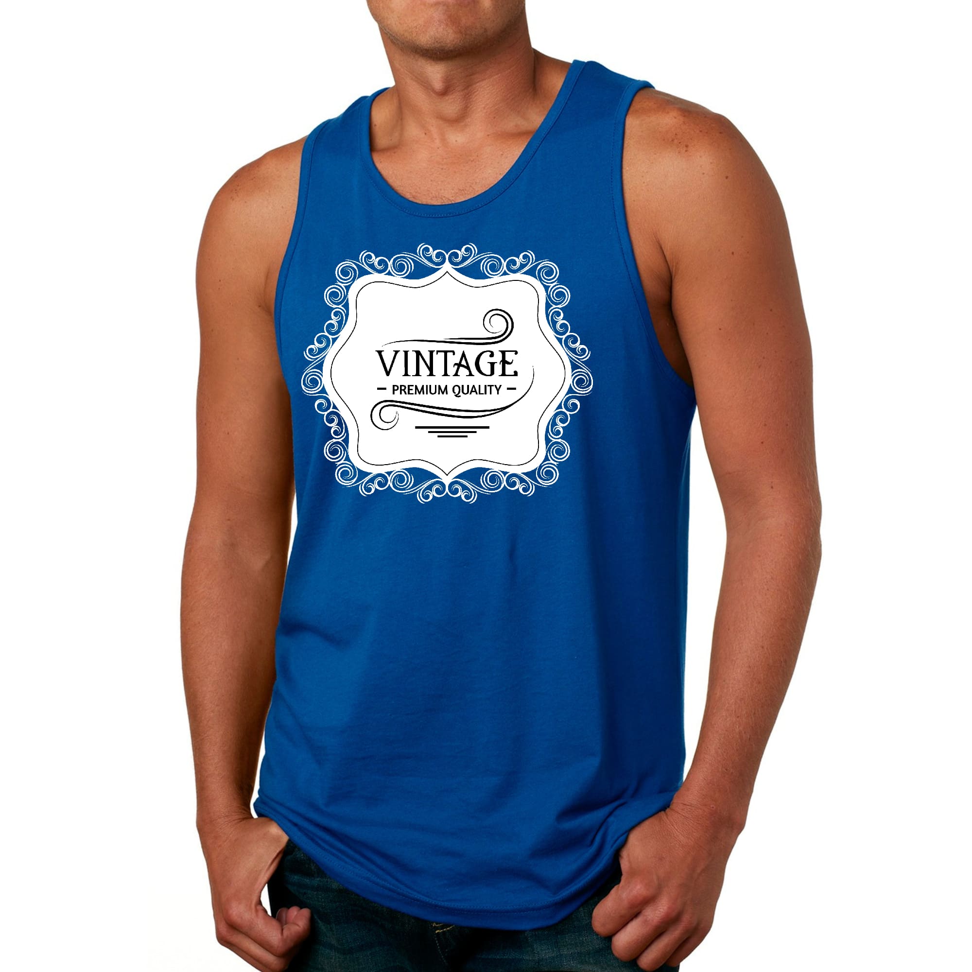 Mens Fitness Tank Top Graphic T-shirt Vintage Premium Quality White