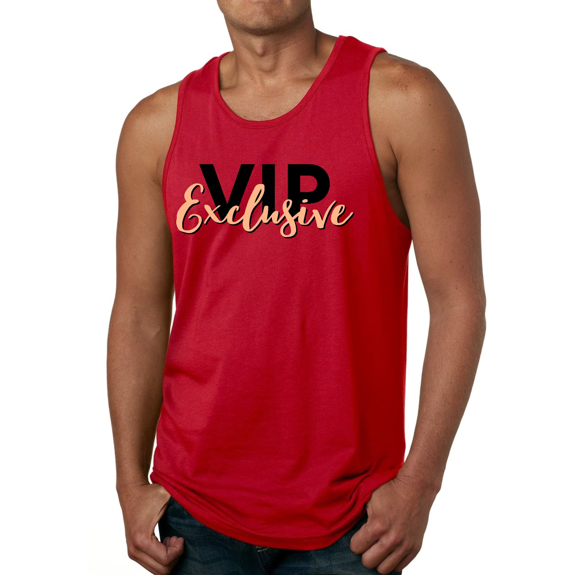 Mens Fitness Tank Top Graphic T-shirt Vip Exclusive Black and Beige -