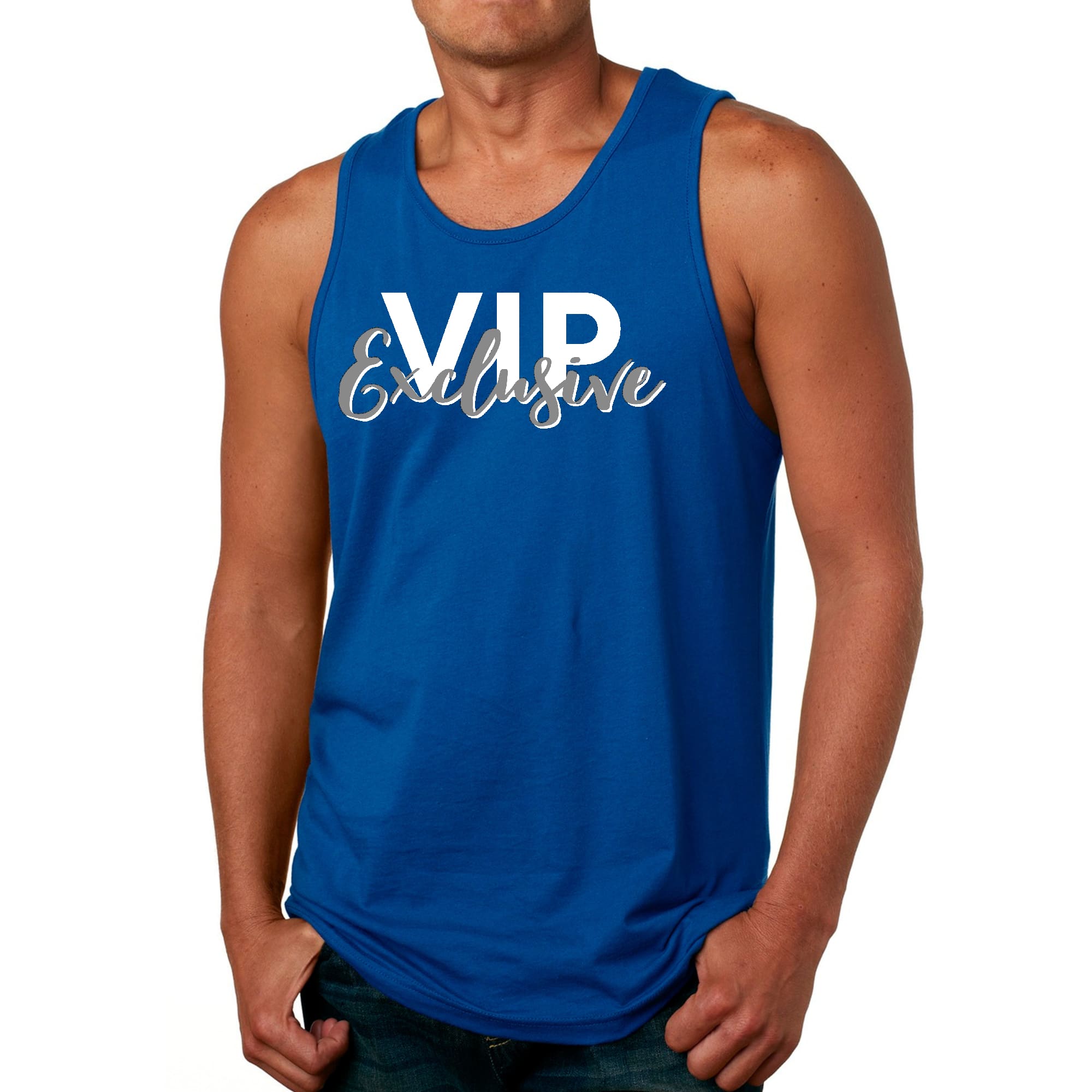 Mens Fitness Tank Top Graphic T-shirt Vip Exclusive Grey and White -