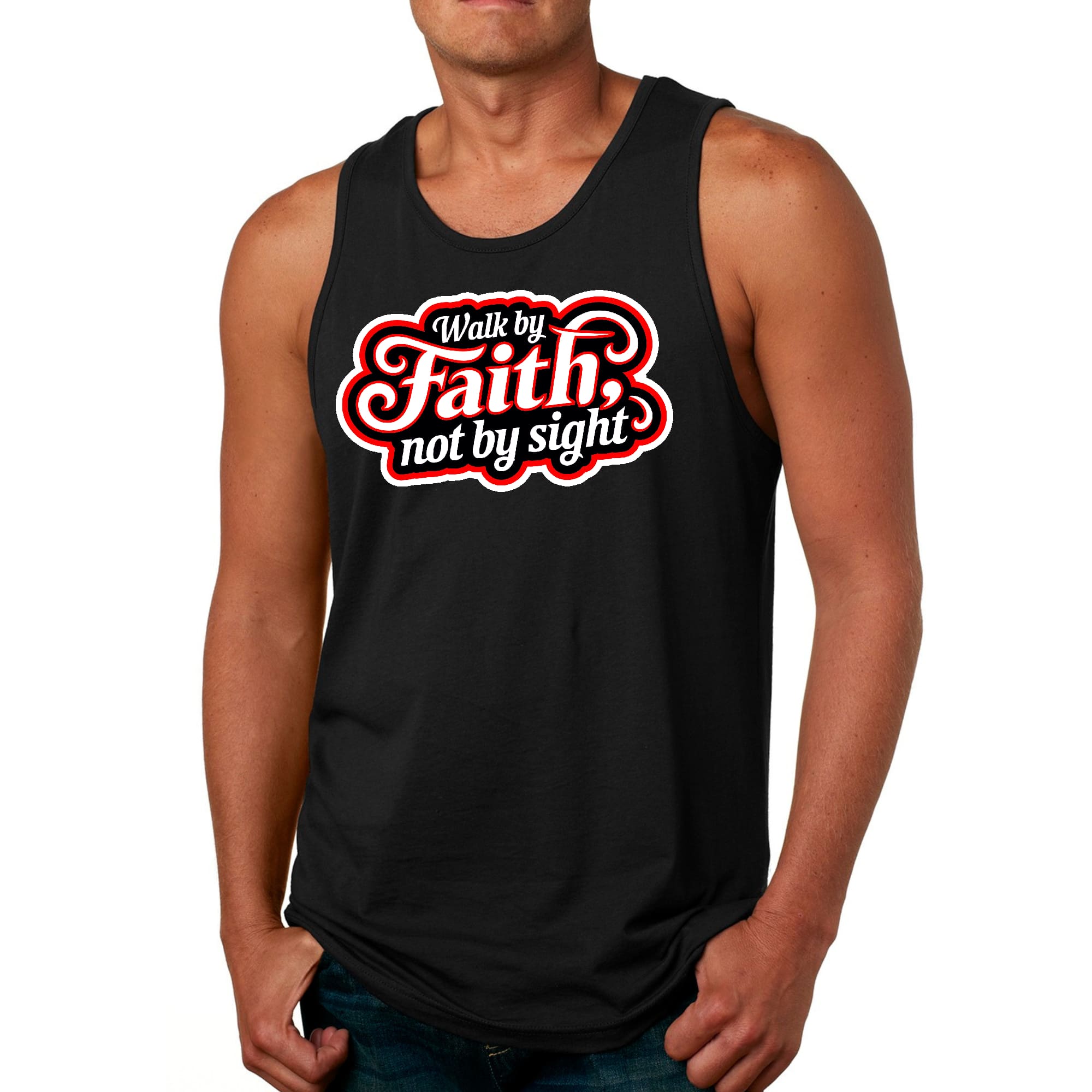 Mens Fitness Tank Top Graphic T-shirt Walk by Faith - not by Sight