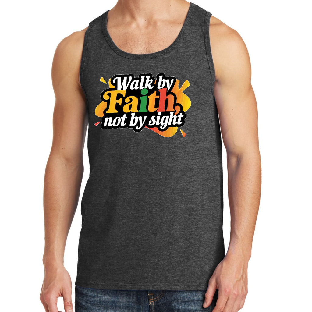 Mens Fitness Tank Top Graphic T-shirt Walk by Faith - not by Sight