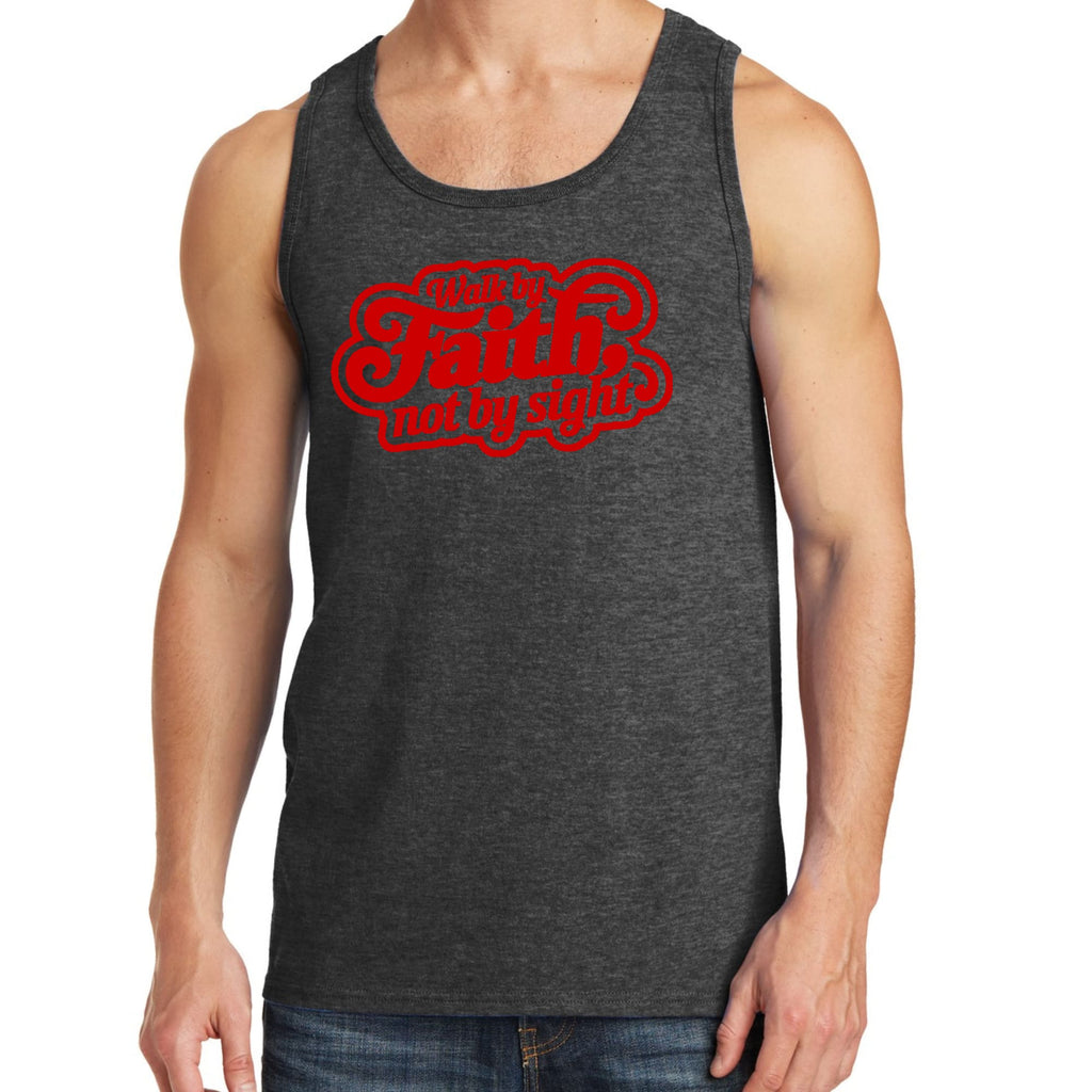 Mens Fitness Tank Top Graphic T-shirt Walk by Faith - not by Sight